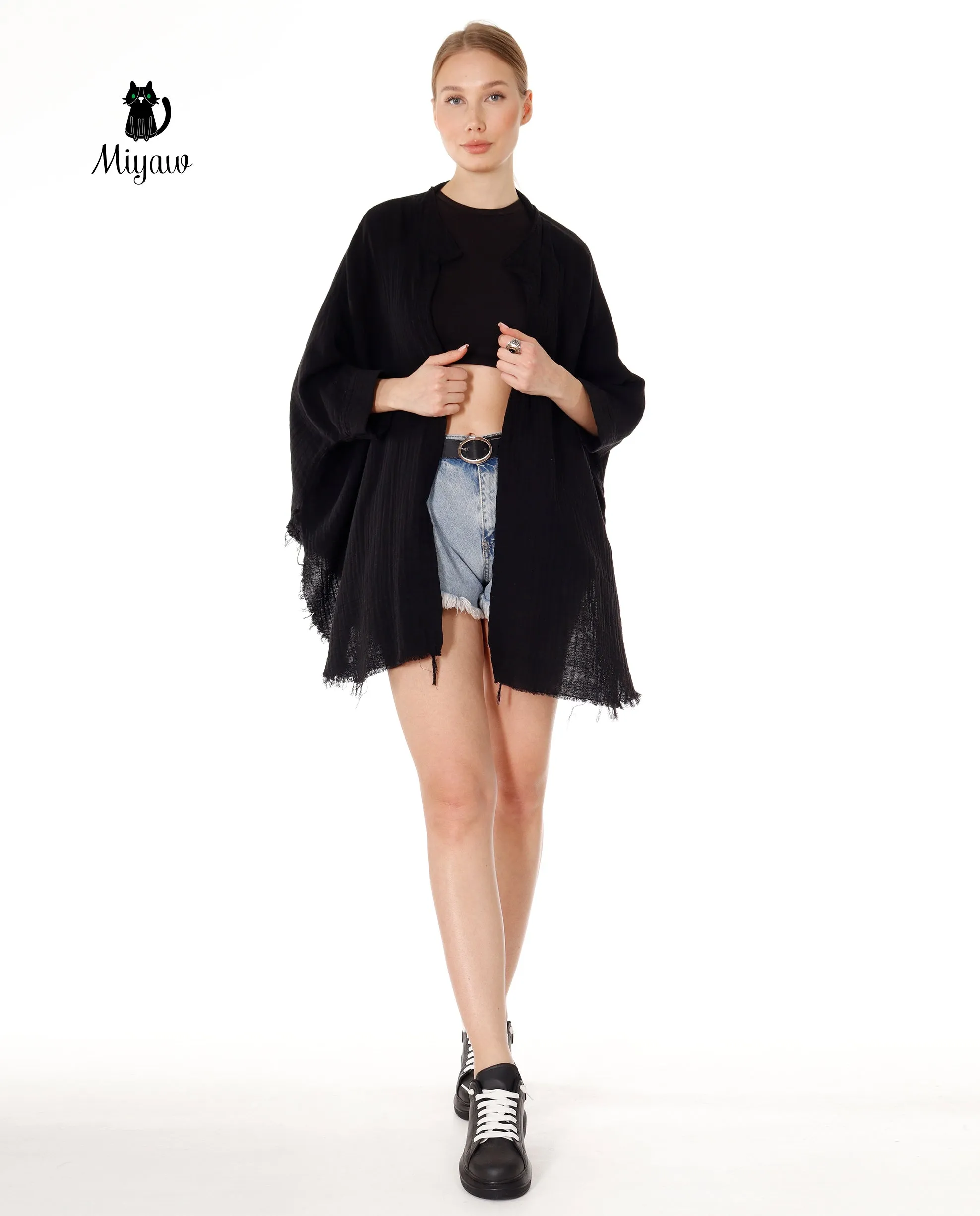 Boho Chic Cotton Beach Cover Ups, Black Women's Poncho sold by Miyaw Fashion product image thumbnail 3