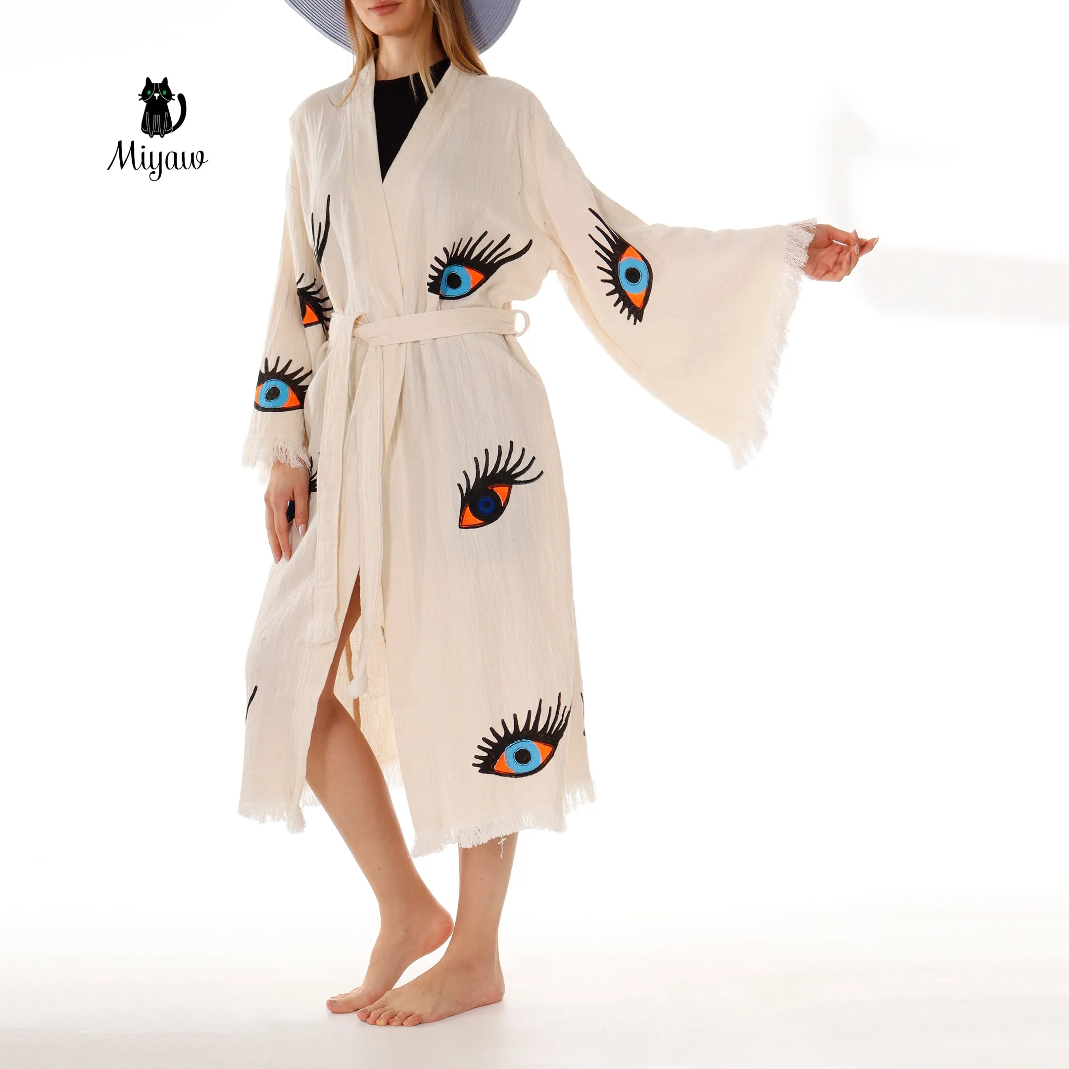 Organic Cotton Evil Eye Kaftan, Kimono Robe for Home sold by Miyaw Fashion product image thumbnail 2