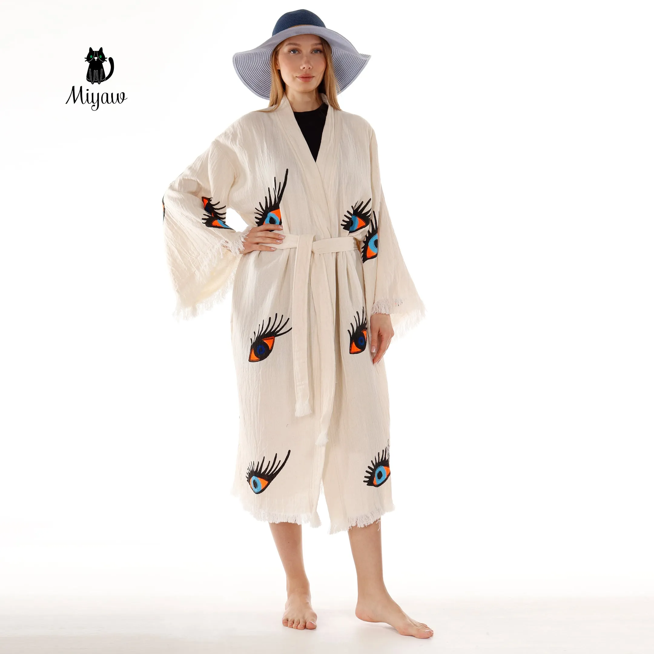 Organic Cotton Evil Eye Kaftan, Kimono Robe for Home sold by Miyaw Fashion product image thumbnail 5