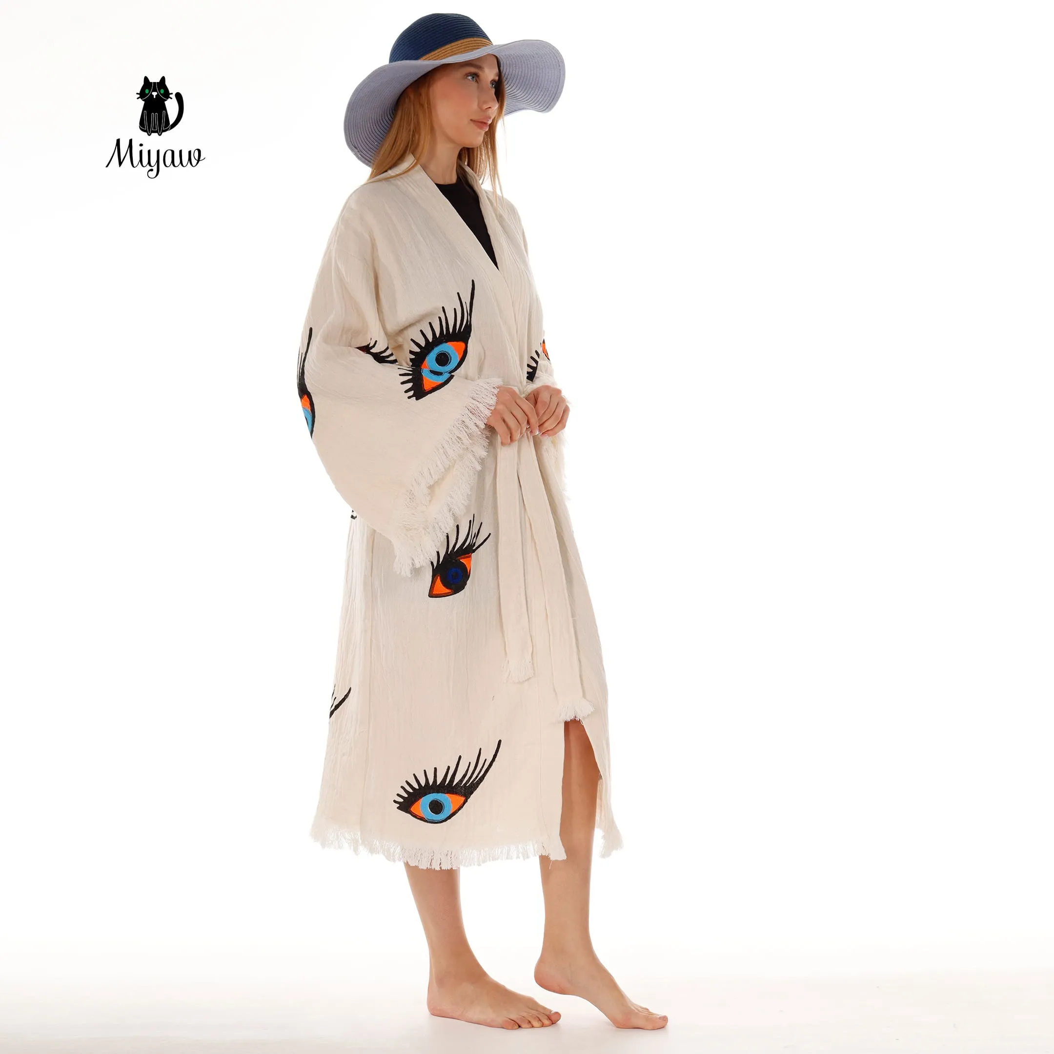Organic Cotton Evil Eye Kaftan, Kimono Robe for Home sold by Miyaw Fashion product image thumbnail 4