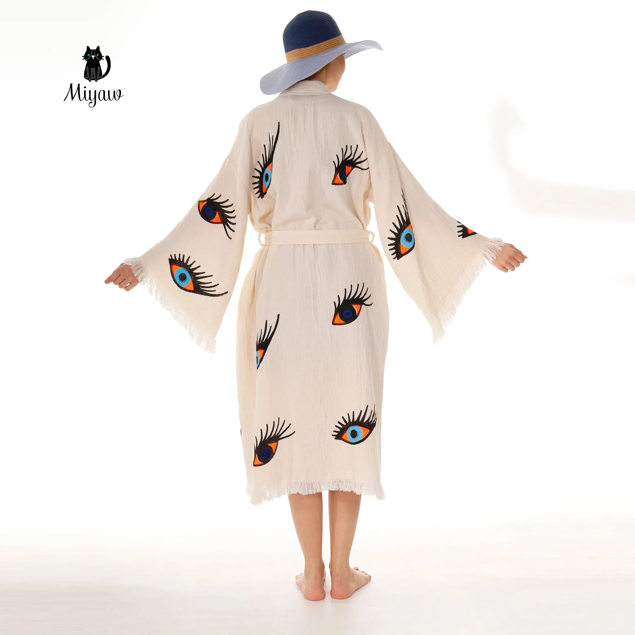 Organic Cotton Evil Eye Kaftan, Kimono Robe for Home sold by Miyaw Fashion product image thumbnail 3