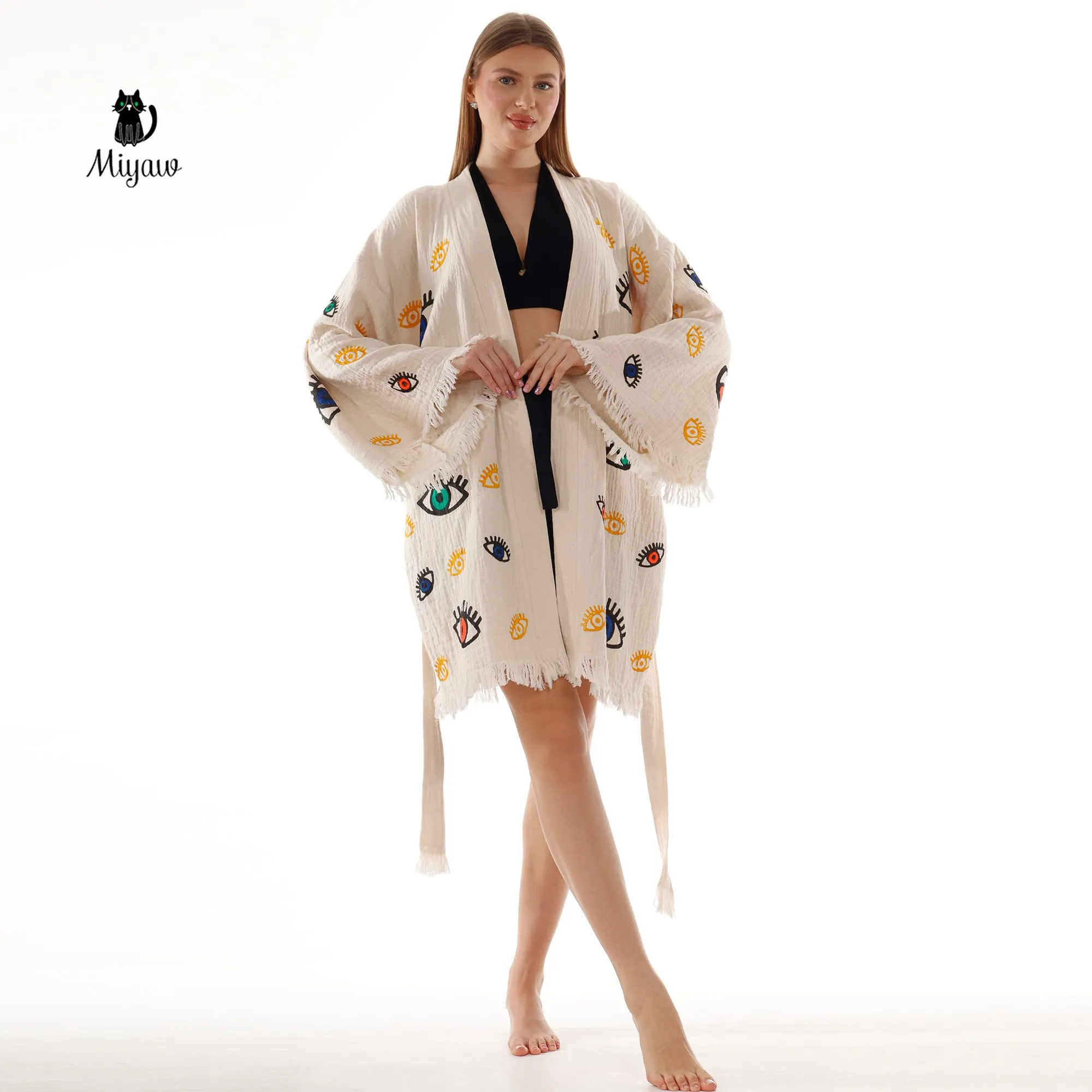 Bulk Organic Cotton Handcrafted Colorful Eyes Kimono sold by Miyaw Fashion product image thumbnail 2