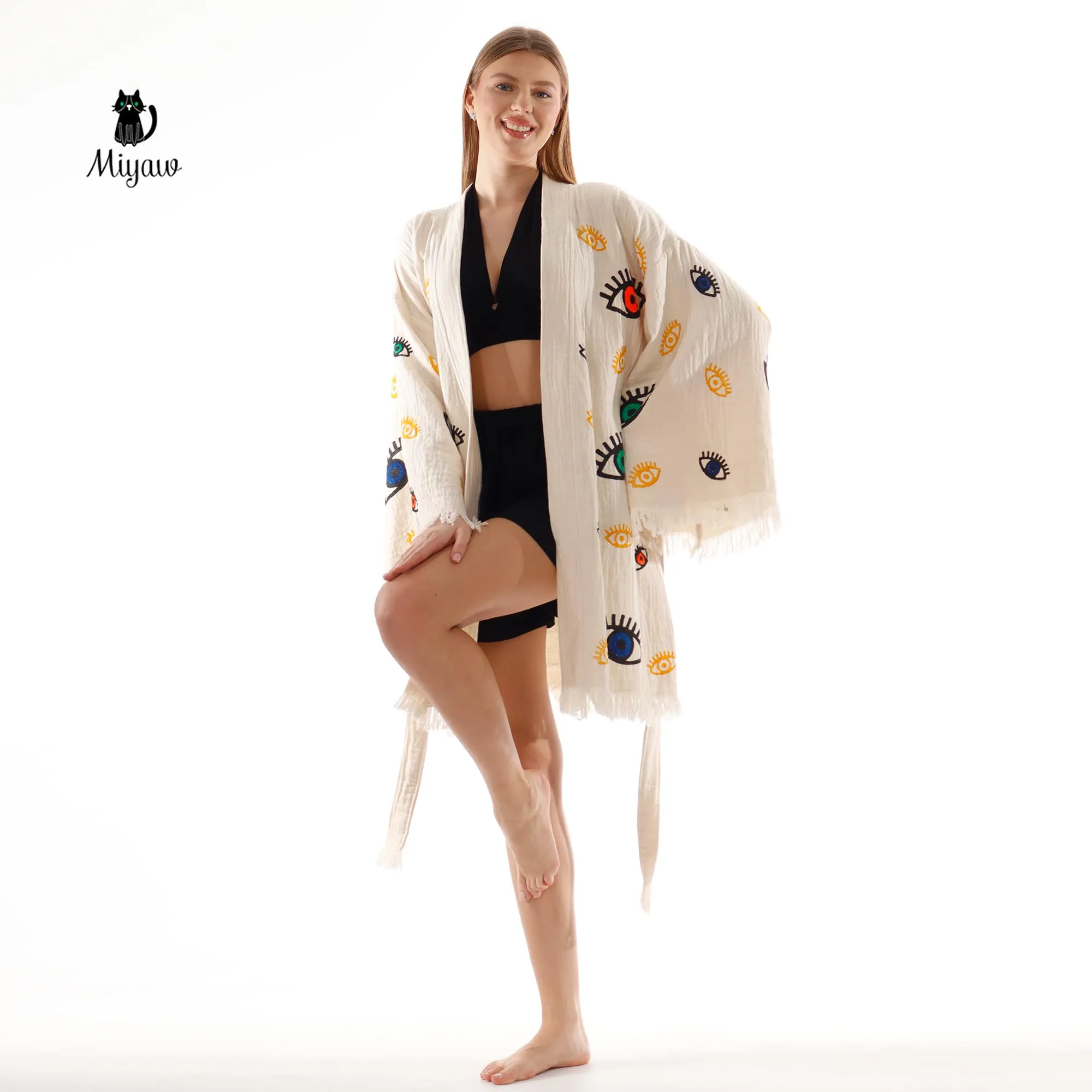 Bulk Organic Cotton Handcrafted Colorful Eyes Kimono sold by Miyaw Fashion product image thumbnail 3