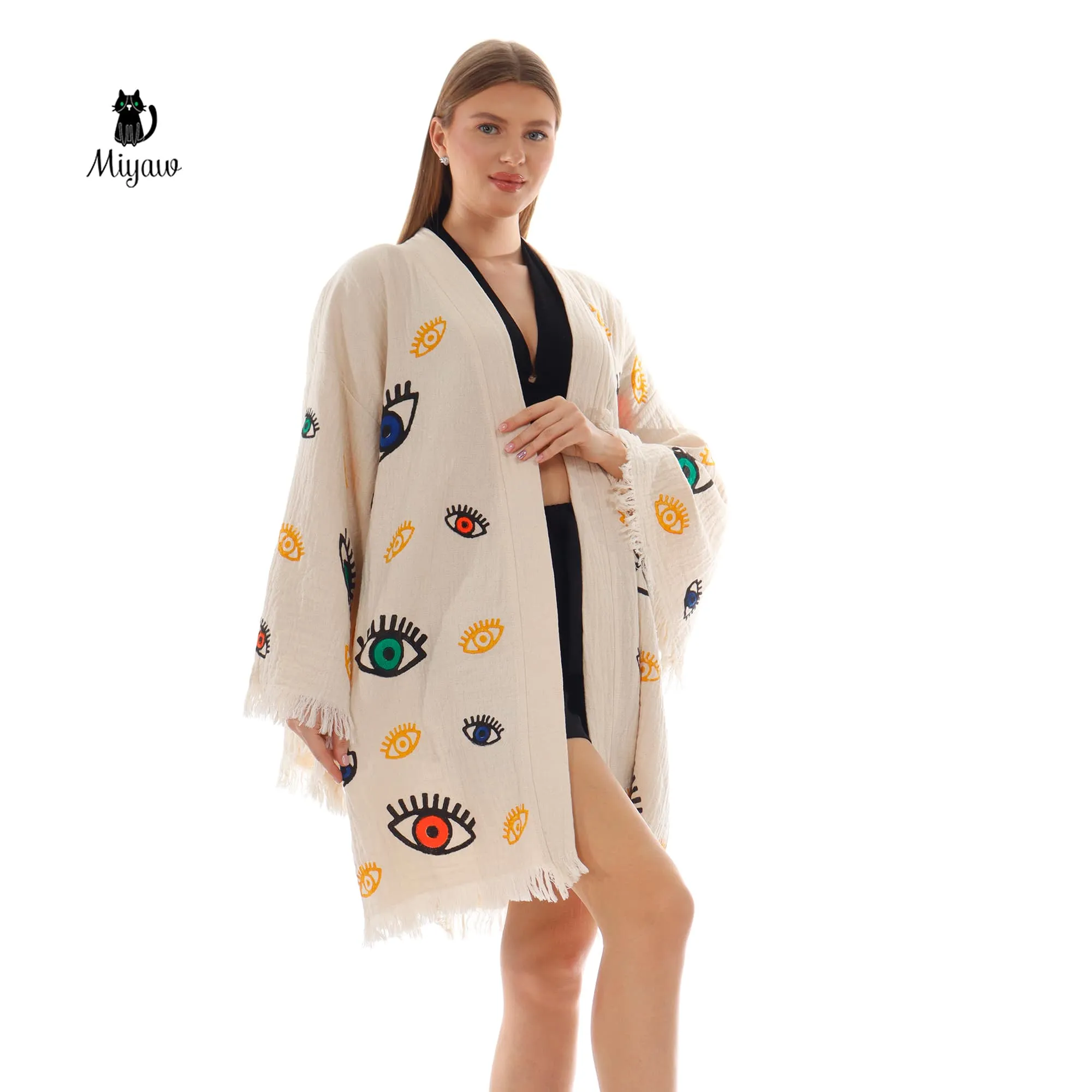 Bulk Organic Cotton Handcrafted Colorful Eyes Kimono sold by Miyaw Fashion product image thumbnail 5