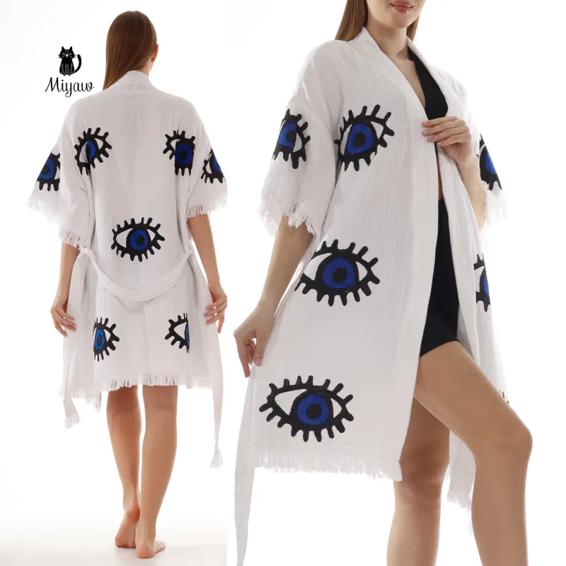 Wholesale Handmade Protective Eye print Kimono in White sold by Miyaw Fashion