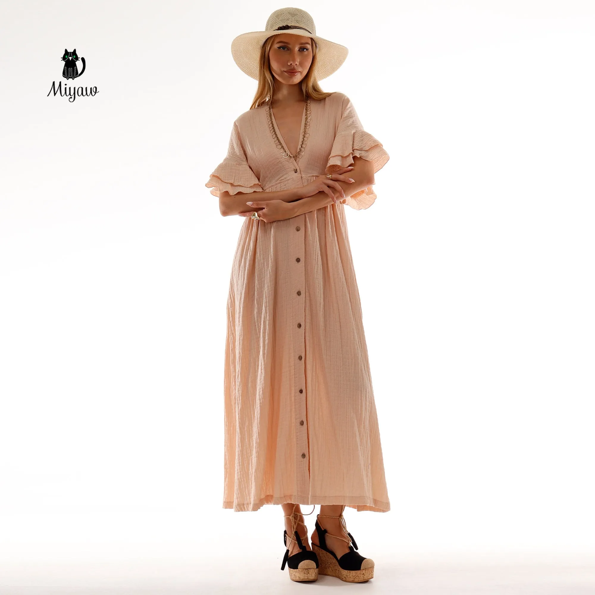 Boho Mediaval Maxi Dress, Bohemian Greek Goddess Dress sold by Miyaw Fashion product image thumbnail 5