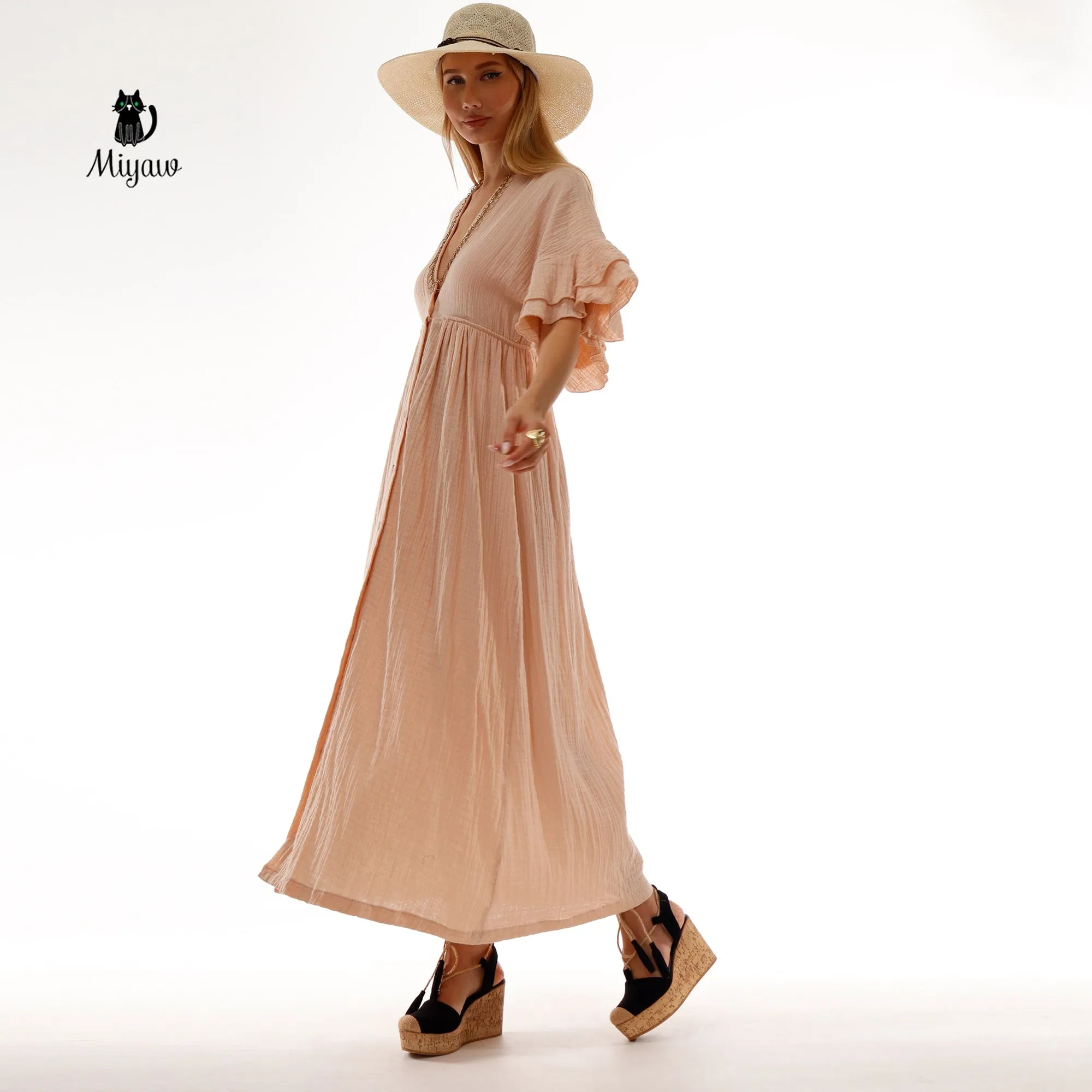 Boho Mediaval Maxi Dress, Bohemian Greek Goddess Dress sold by Miyaw Fashion