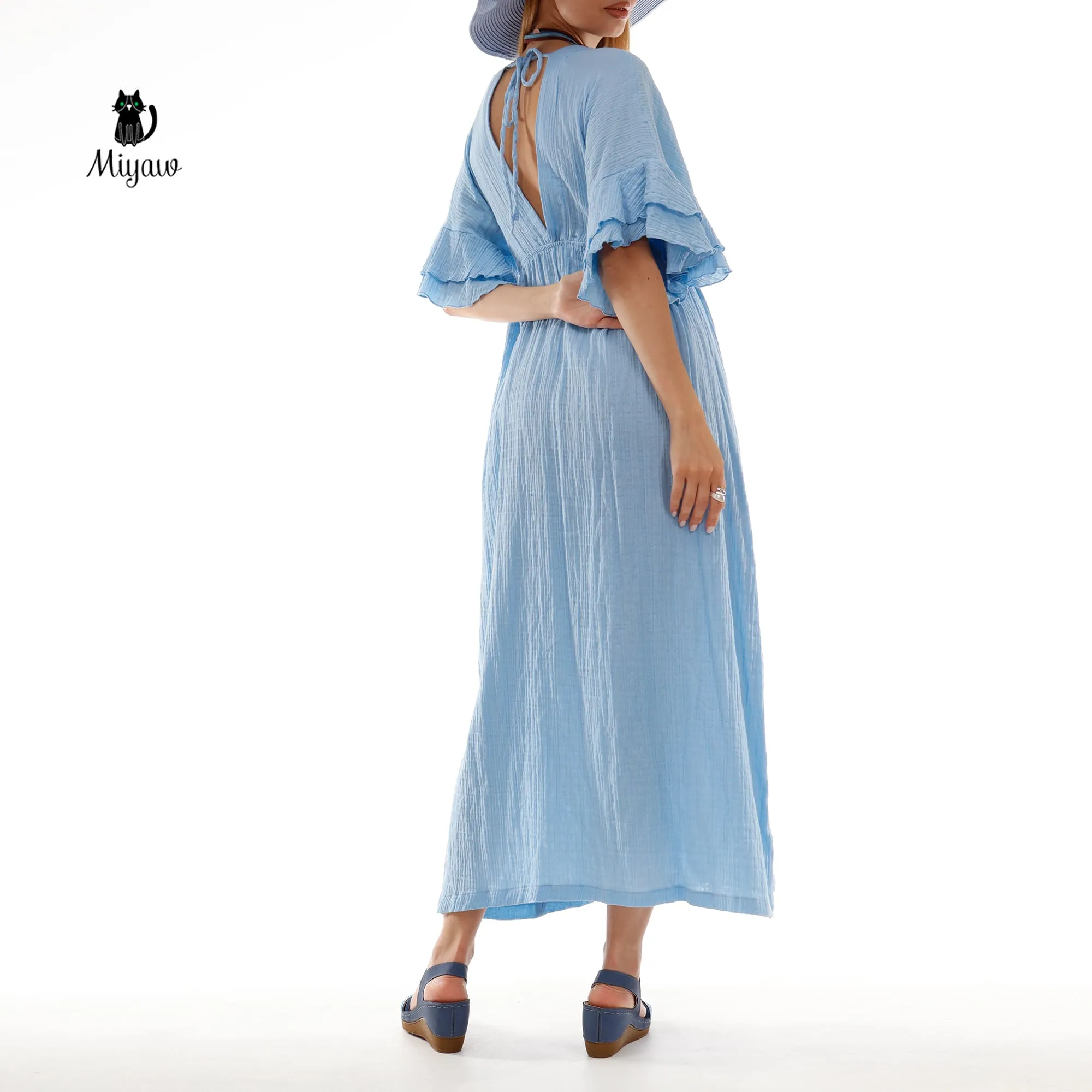 Boho Maxi Dress, Bohemian Blue Cotton Dress sold by Miyaw Fashion product image thumbnail 2