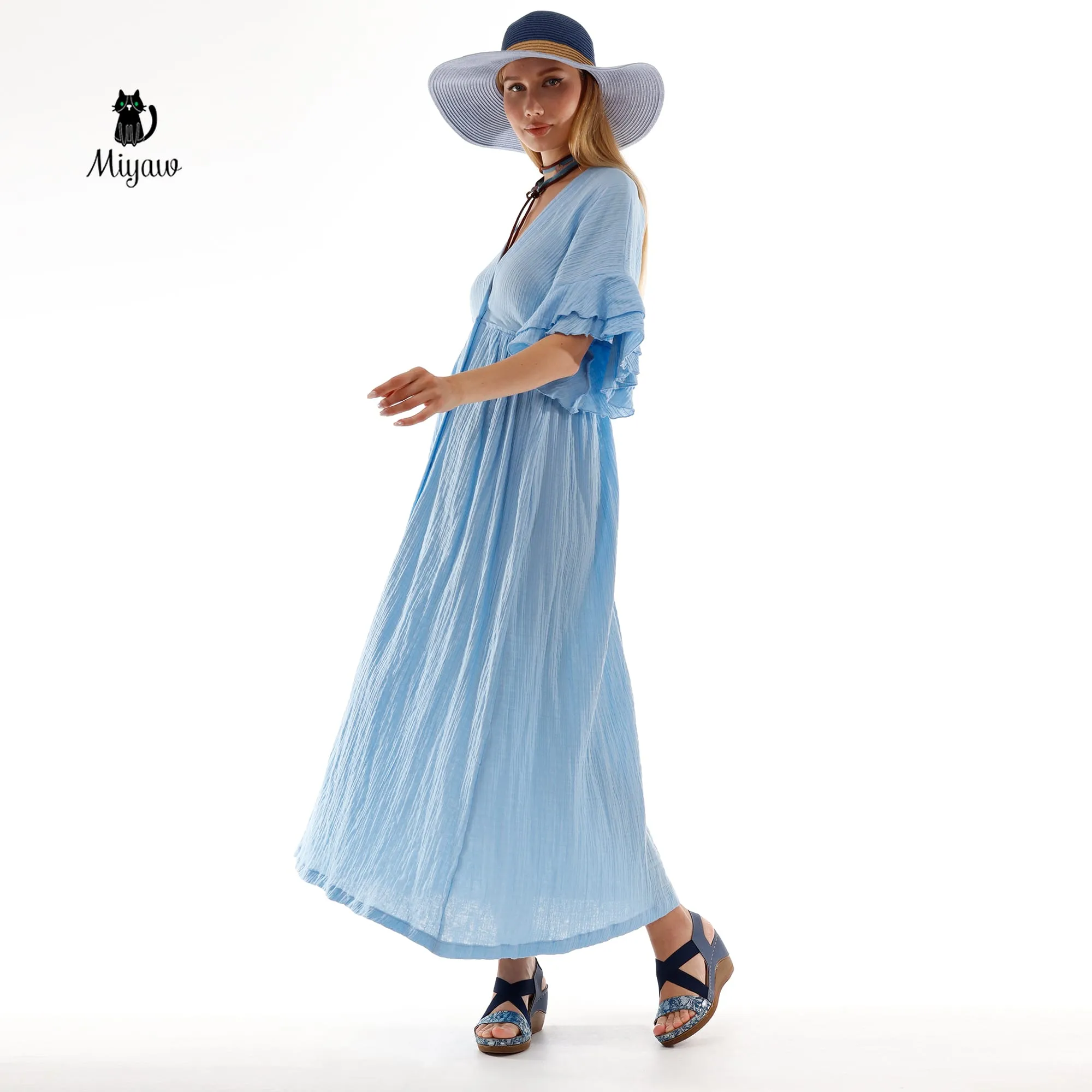 Boho Maxi Dress, Bohemian Blue Cotton Dress sold by Miyaw Fashion product image thumbnail 3