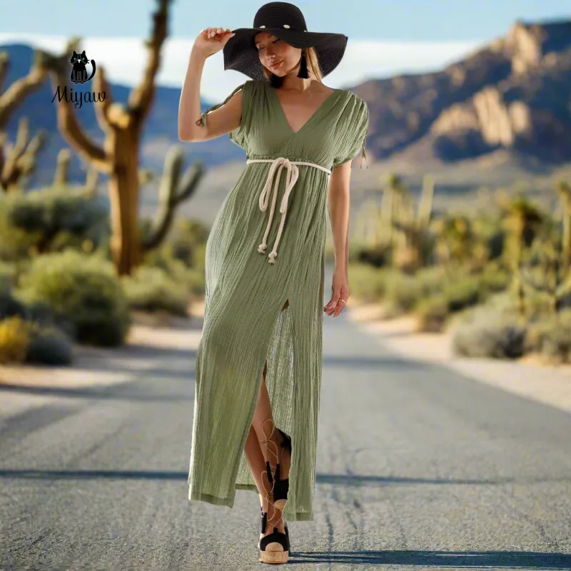 Short Sleeve Boho V Neck Dress, Bohemian Cotton Dress for Wholesale sold by Miyaw Fashion