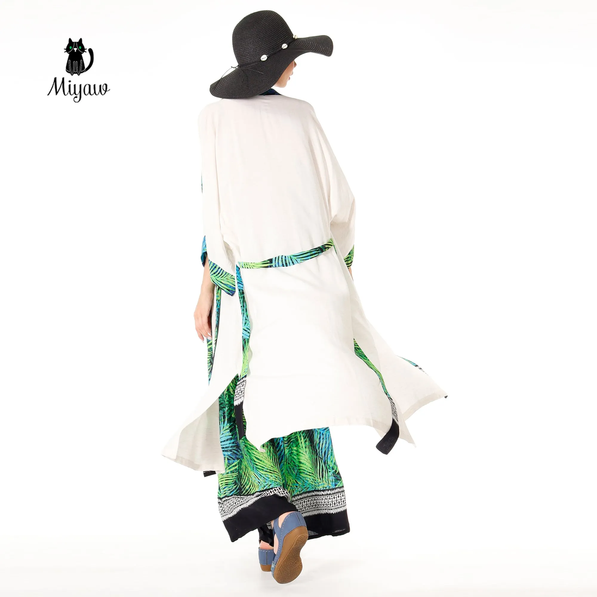 White Kimono Robe, Boho Linen Tops for Festival Outfits sold by Miyaw Fashion product image thumbnail 4