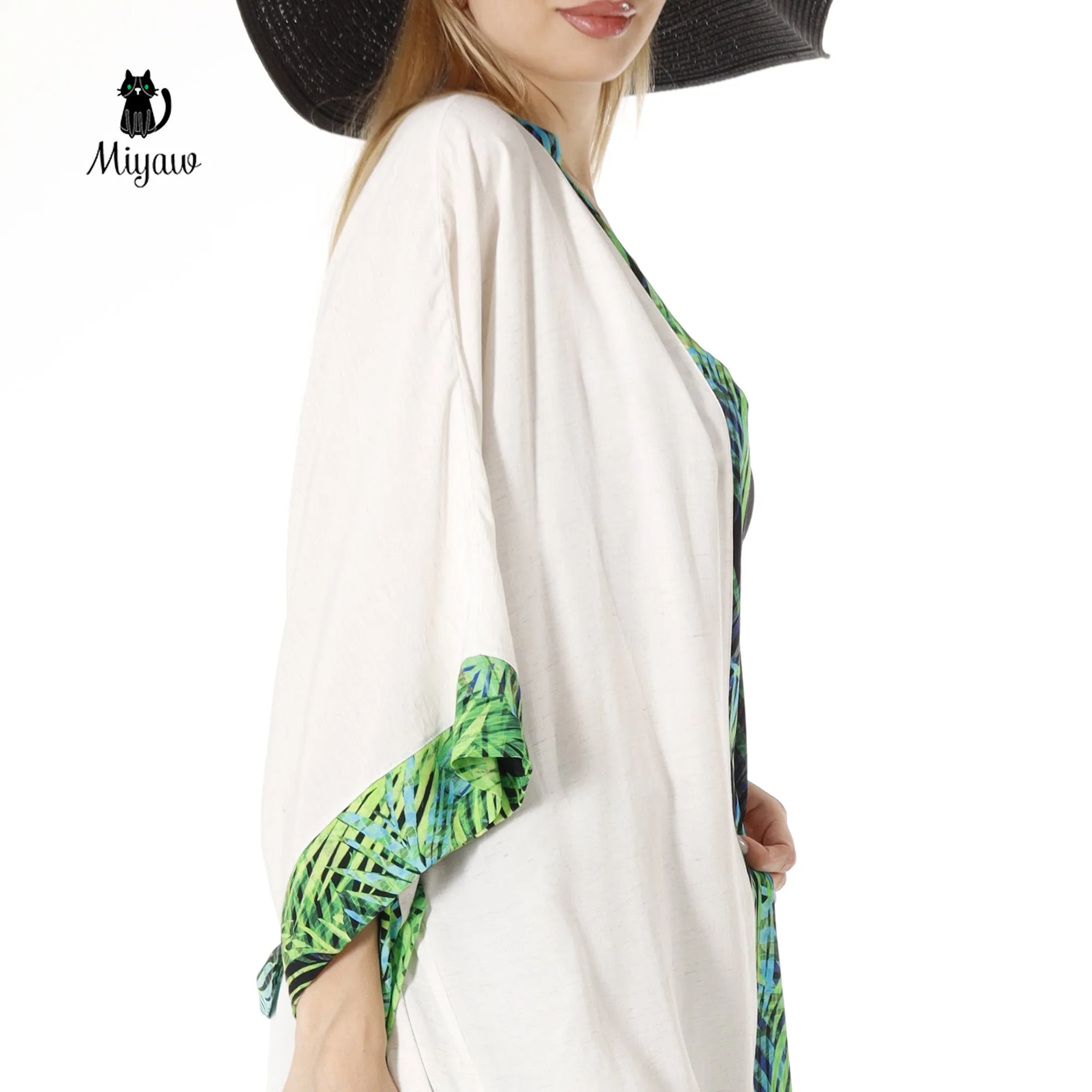White Kimono Robe, Boho Linen Tops for Festival Outfits sold by Miyaw Fashion