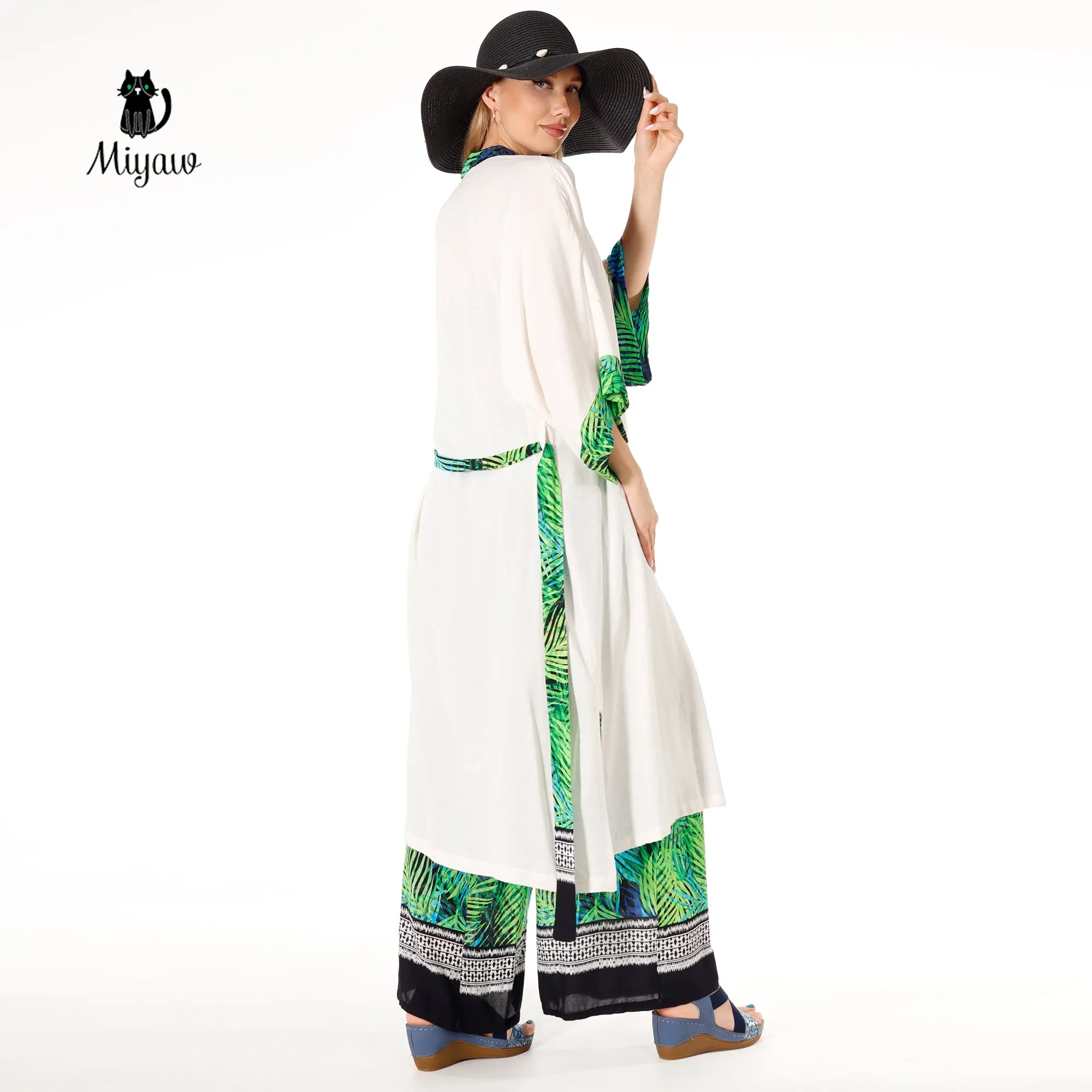 White Kimono Robe, Boho Linen Tops for Festival Outfits sold by Miyaw Fashion product image thumbnail 5