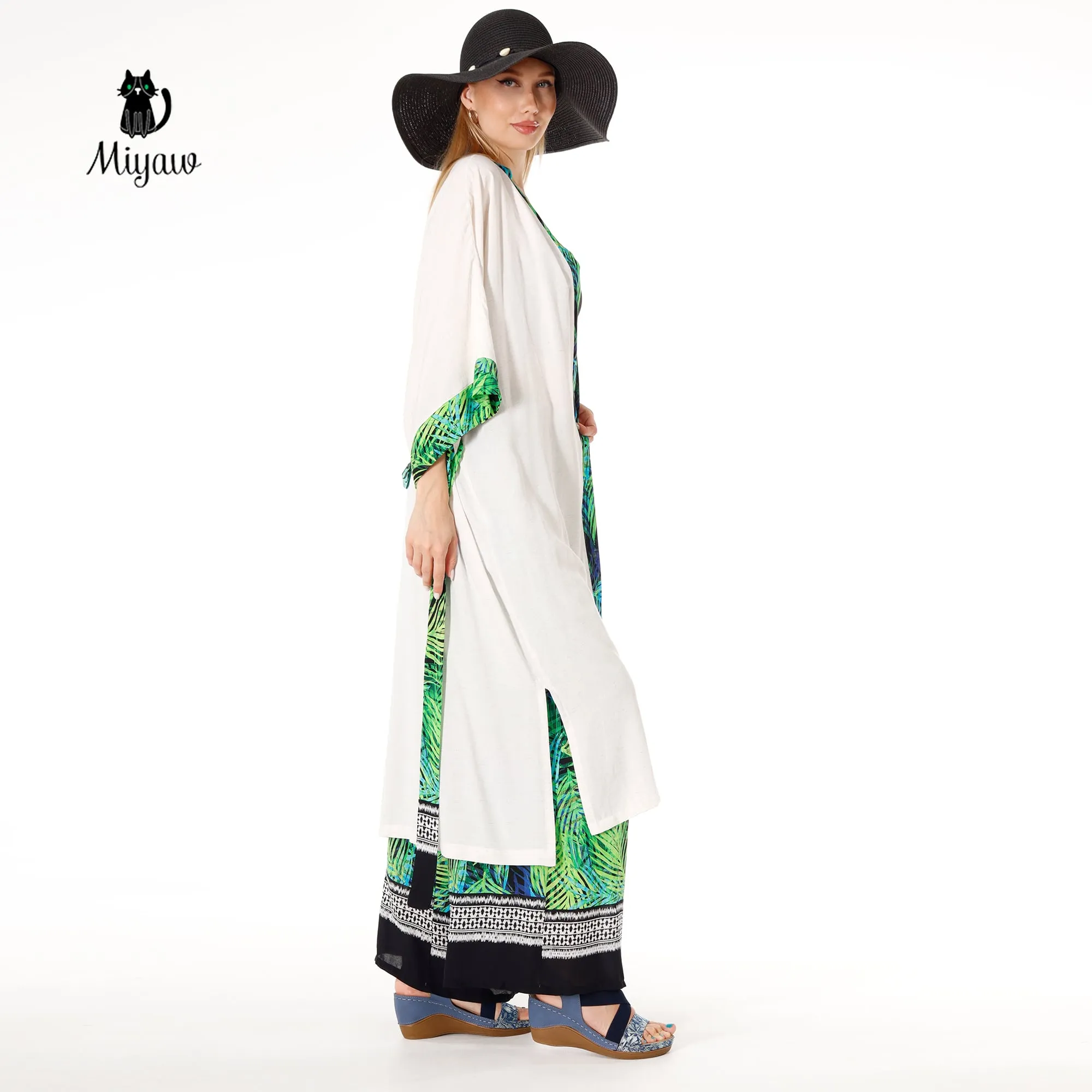 White Kimono Robe, Boho Linen Tops for Festival Outfits sold by Miyaw Fashion product image thumbnail 2