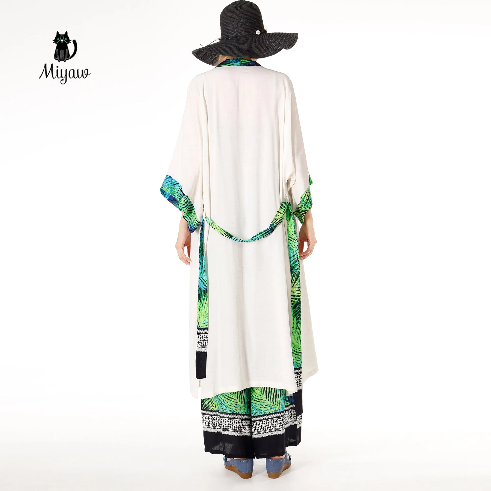 White Kimono Robe, Boho Linen Tops for Festival Outfits sold by Miyaw Fashion product image thumbnail 3