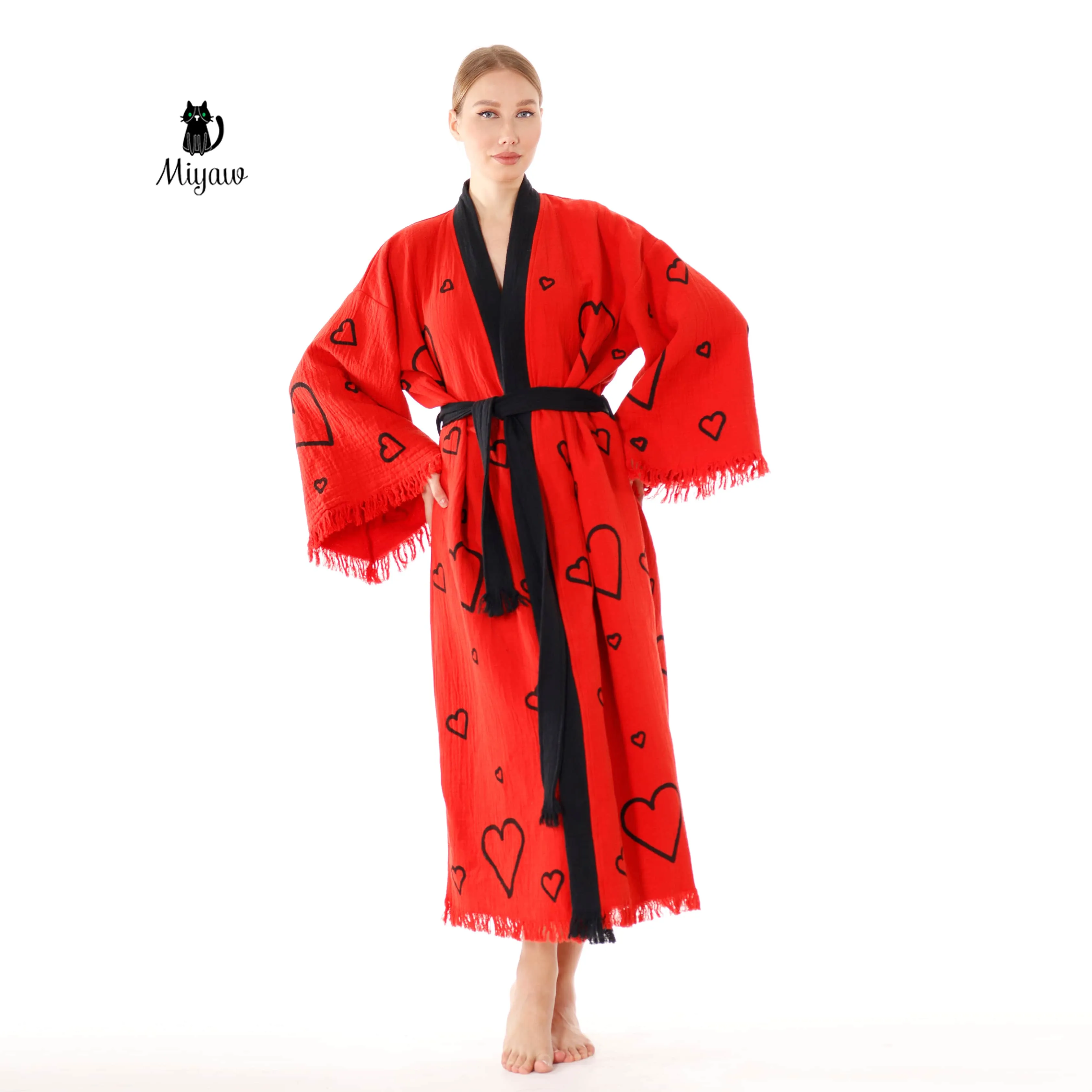 Handcrafted Red Valentine's Day Kimono Robe with Heart Design - Wholesale Ready sold by Miyaw Fashion product image thumbnail 4