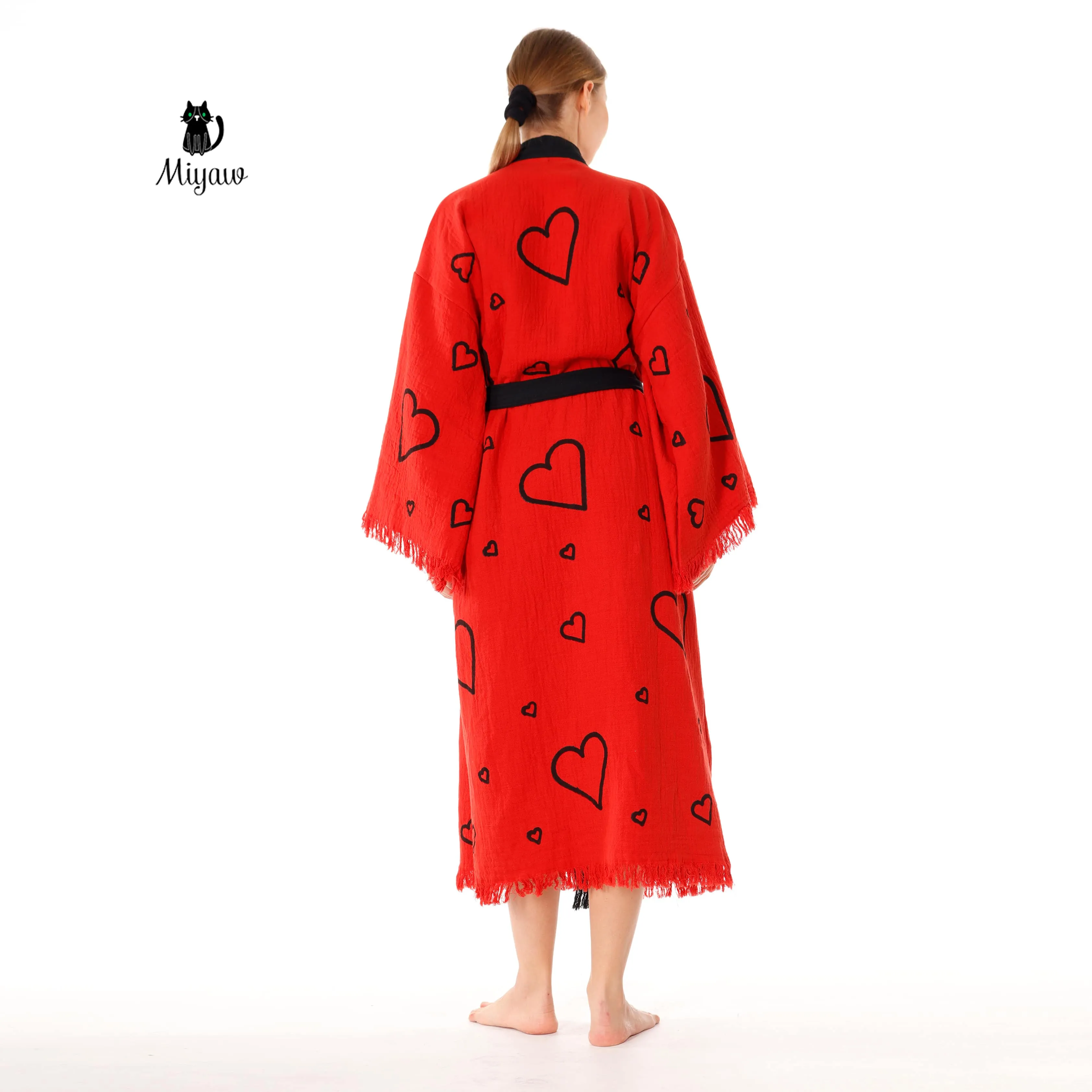 Handcrafted Red Valentine's Day Kimono Robe with Heart Design - Wholesale Ready sold by Miyaw Fashion product image thumbnail 5