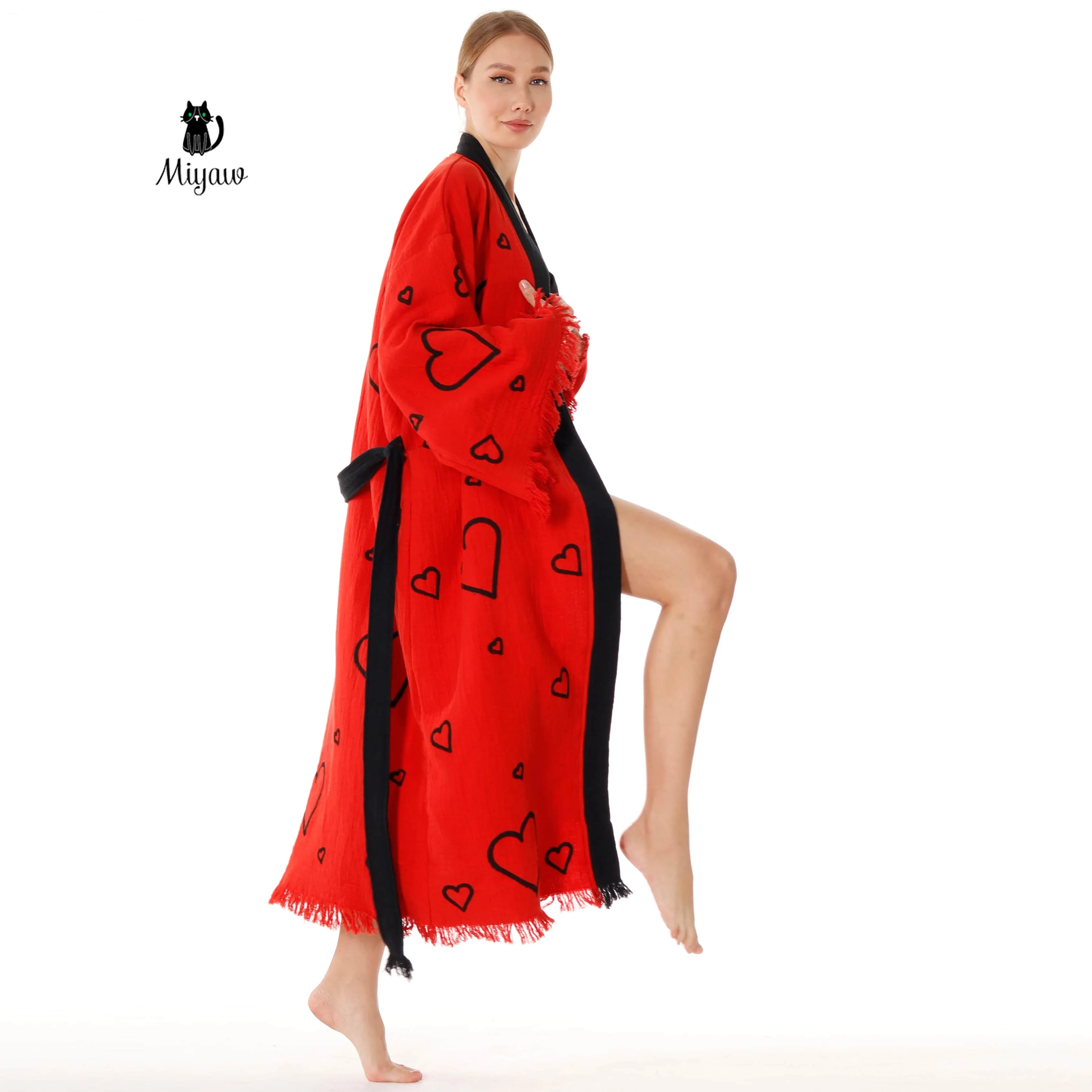 Handcrafted Red Valentine's Day Kimono Robe with Heart Design - Wholesale Ready sold by Miyaw Fashion product image thumbnail 2