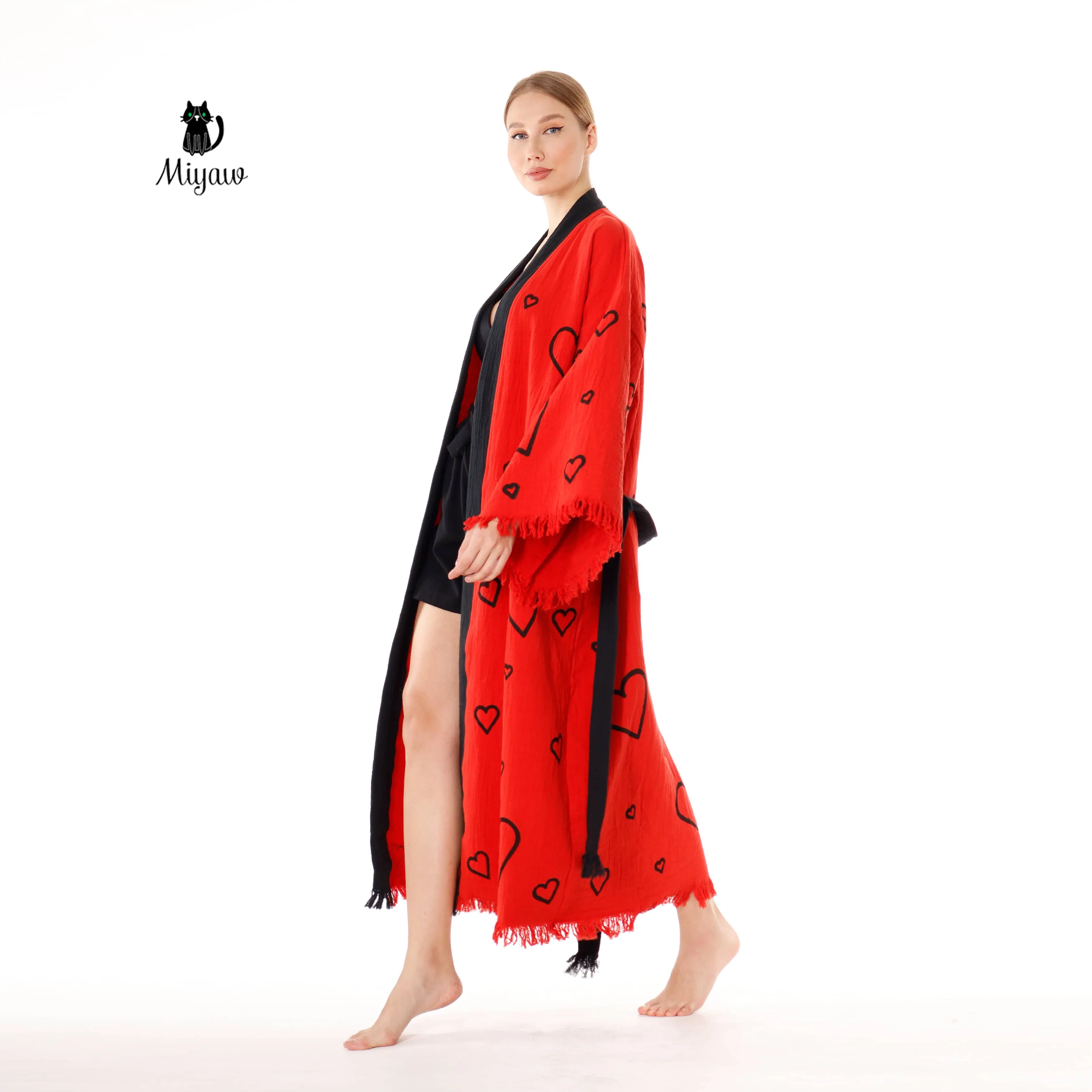 Handcrafted Red Valentine's Day Kimono Robe with Heart Design - Wholesale Ready sold by Miyaw Fashion product image thumbnail 3