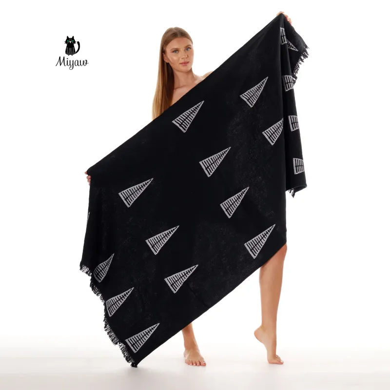 Handcrafted Pyramid Stamped Black Beach Towel sold by Miyaw Fashion