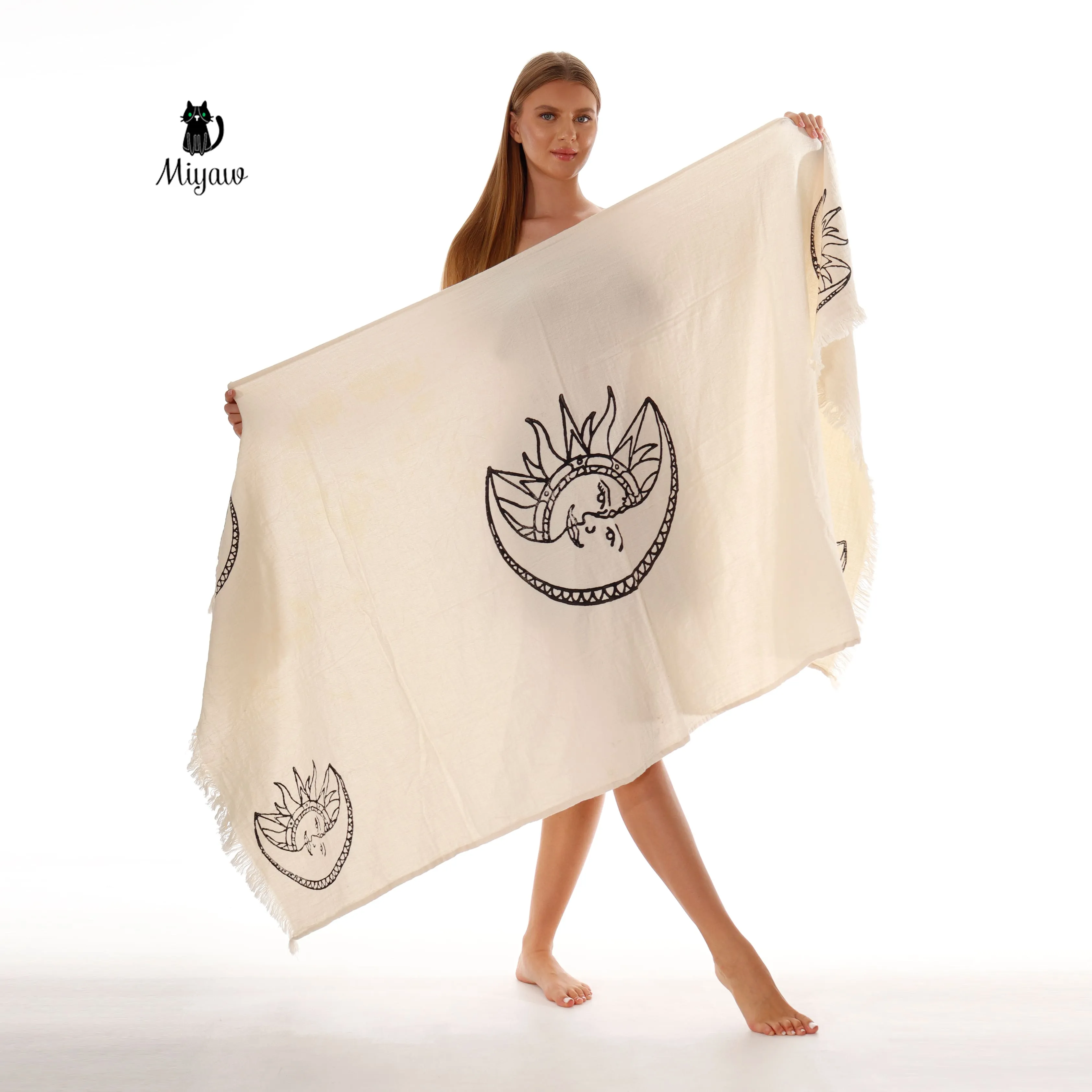 Boho Sun and Moon Fringe Bath or Beach Towel sold by Miyaw Fashion product image thumbnail 3