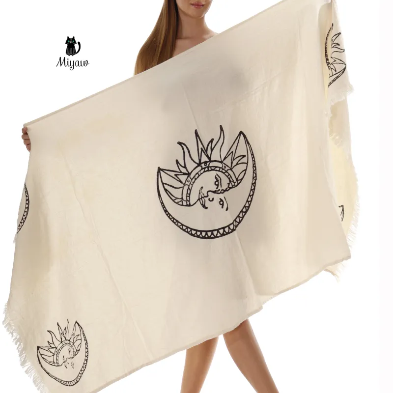 Boho Sun and Moon Fringe Bath or Beach Towel sold by Miyaw Fashion