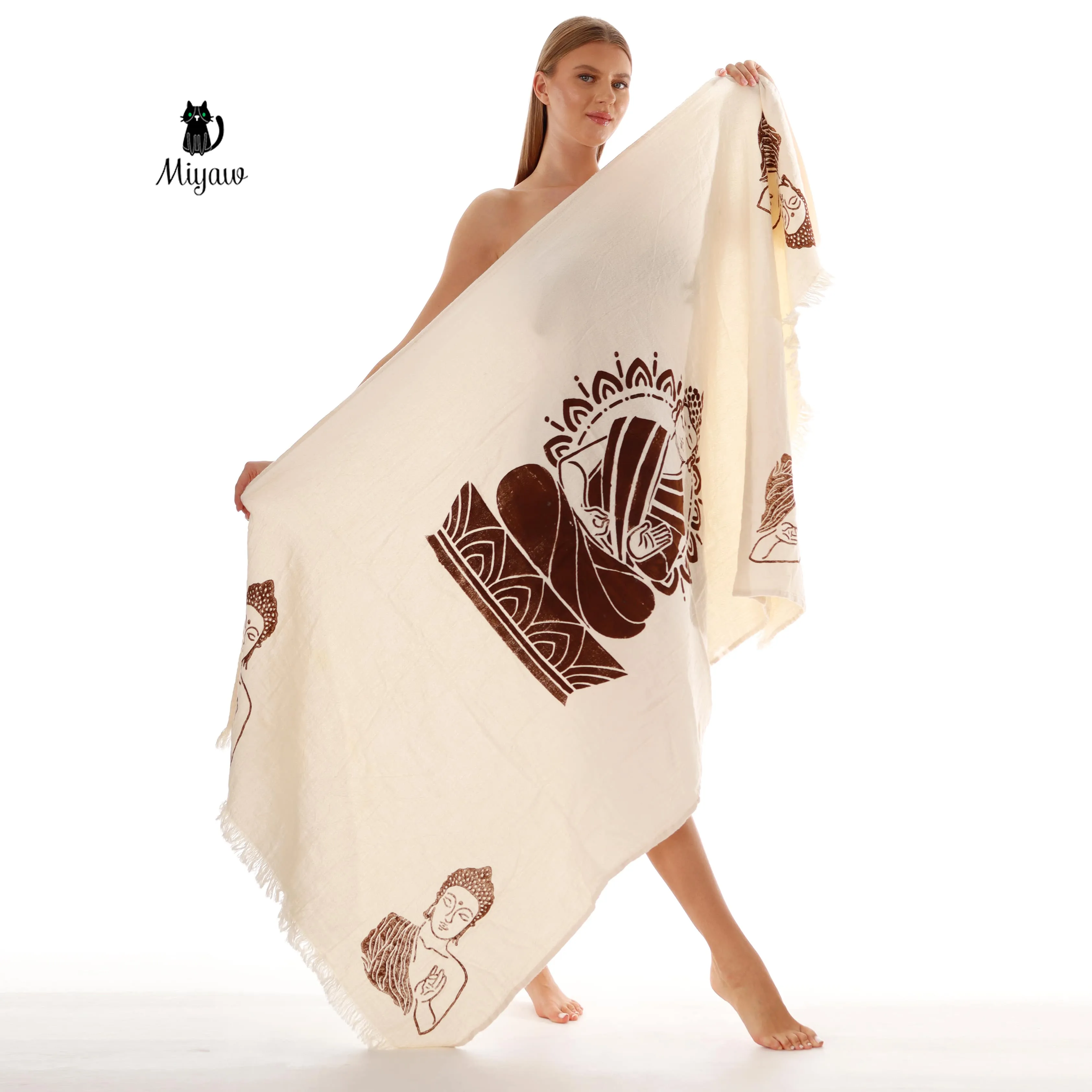 Handmade Boho Buddha Stamped Fringe Towel sold by Miyaw Fashion product image thumbnail 2