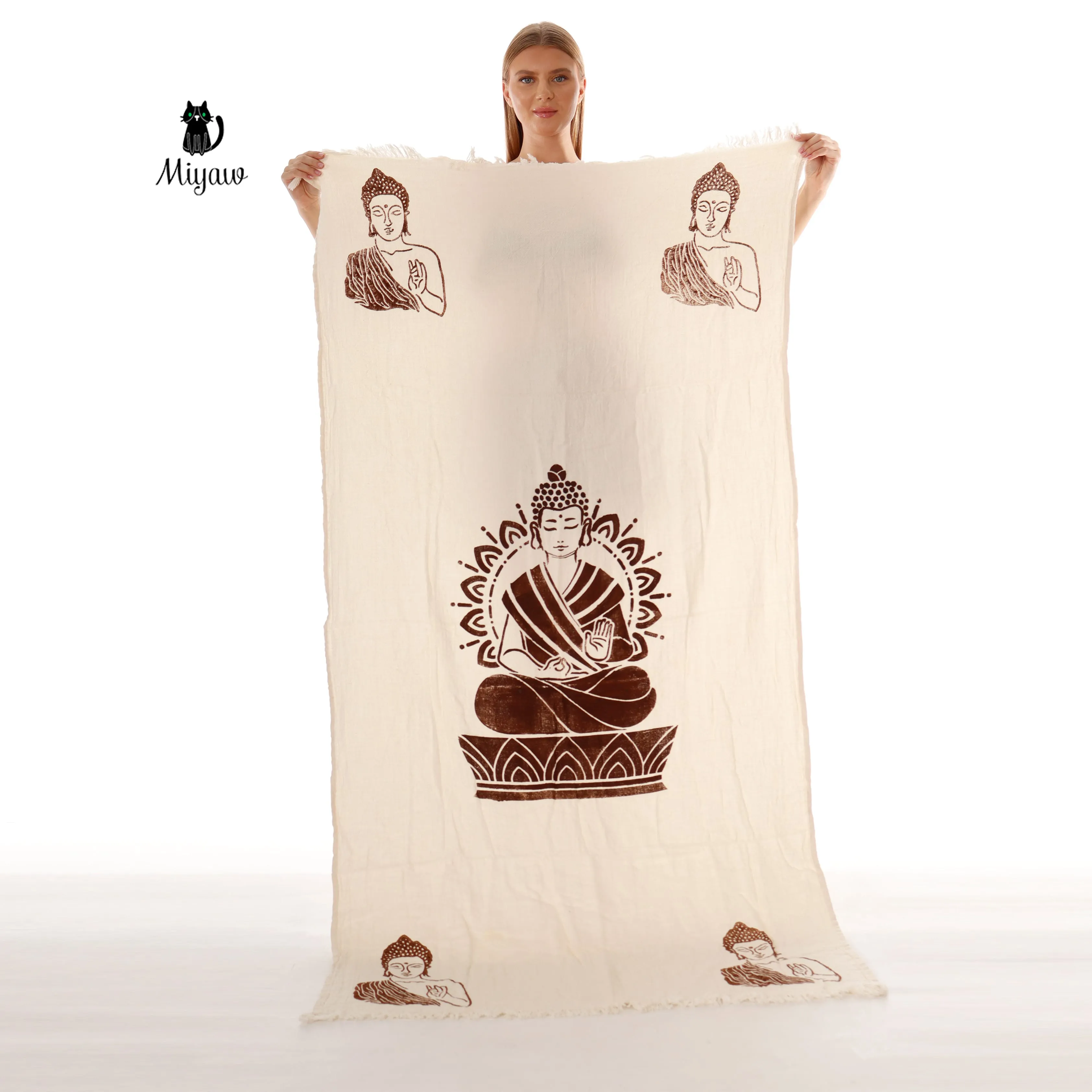 Handmade Boho Buddha Stamped Fringe Towel sold by Miyaw Fashion product image thumbnail 3