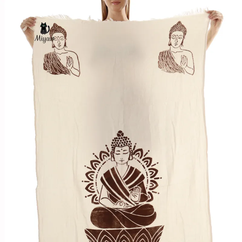 Handmade Boho Buddha Stamped Fringe Towel sold by Miyaw Fashion