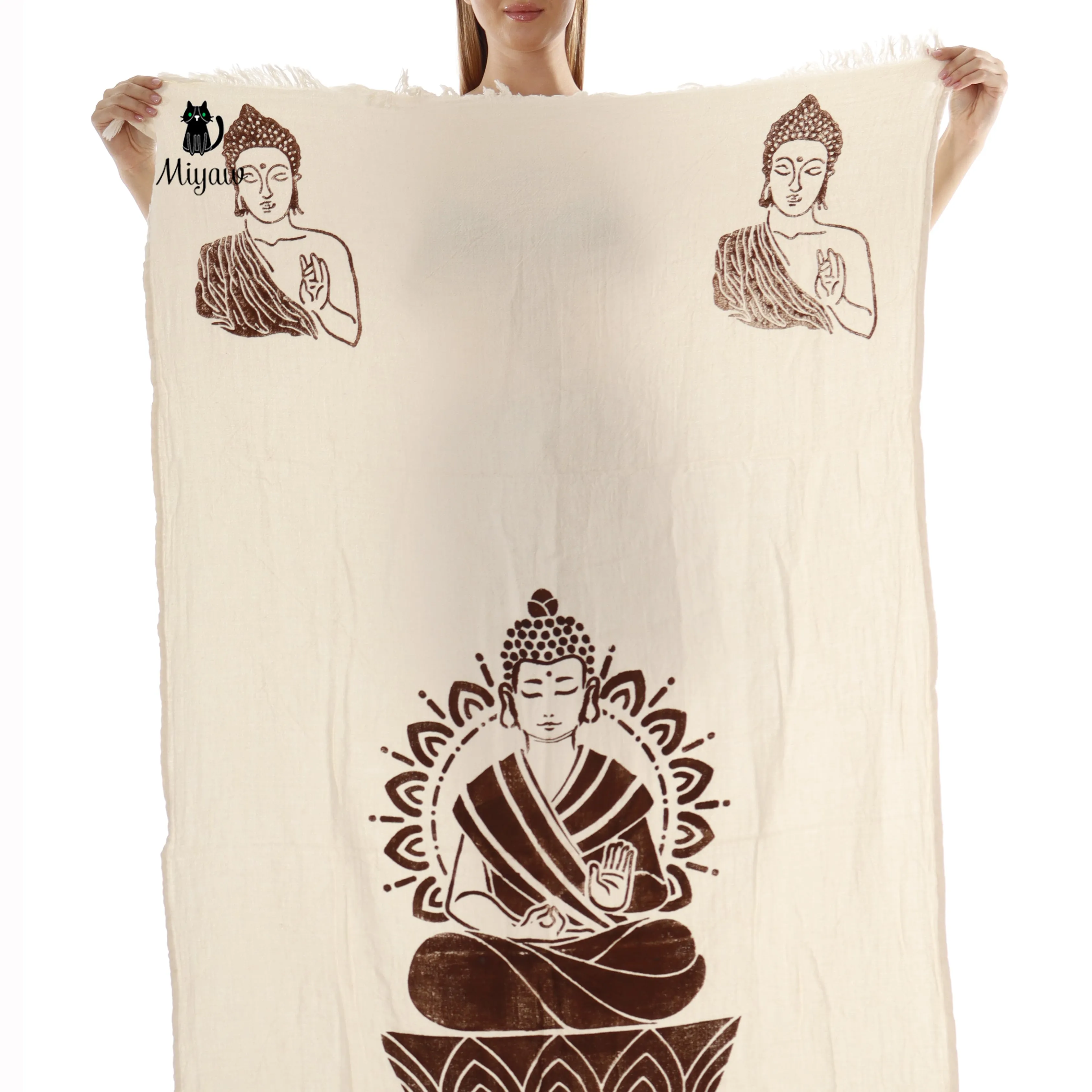 Handmade Boho Buddha Stamped Fringe Towel sold by Miyaw Fashion