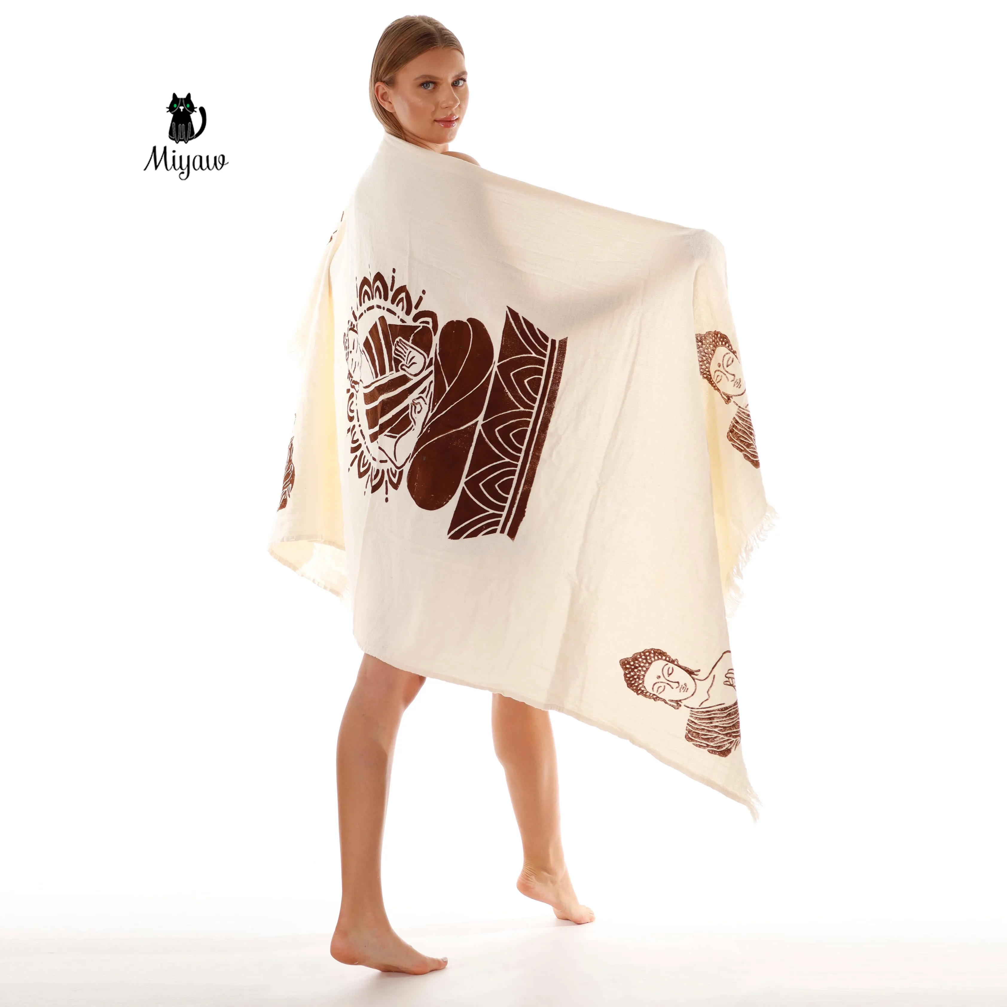 Handmade Boho Buddha Stamped Fringe Towel sold by Miyaw Fashion product image thumbnail 4