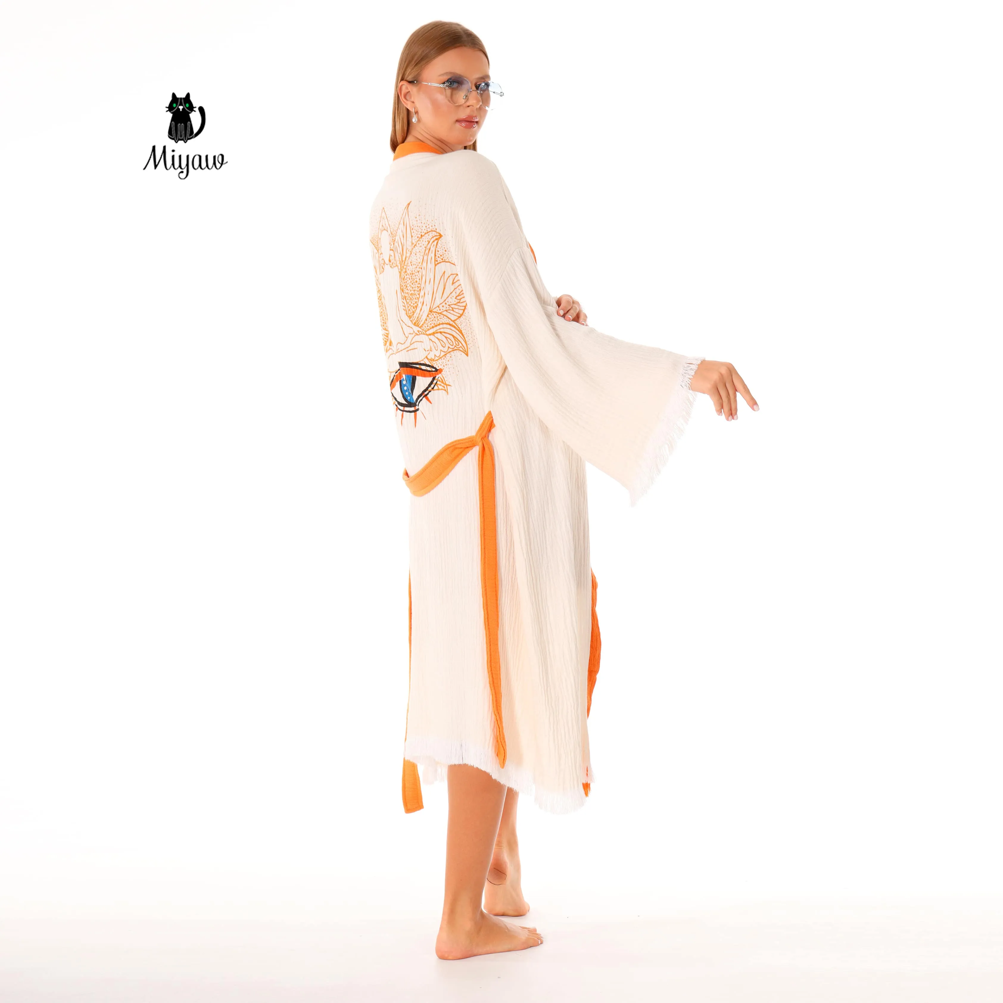 Protective Eye Kimono Robe - Organic Cotton Bathrobe for Boutique Retailers in the US sold by Miyaw Fashion product image thumbnail 3