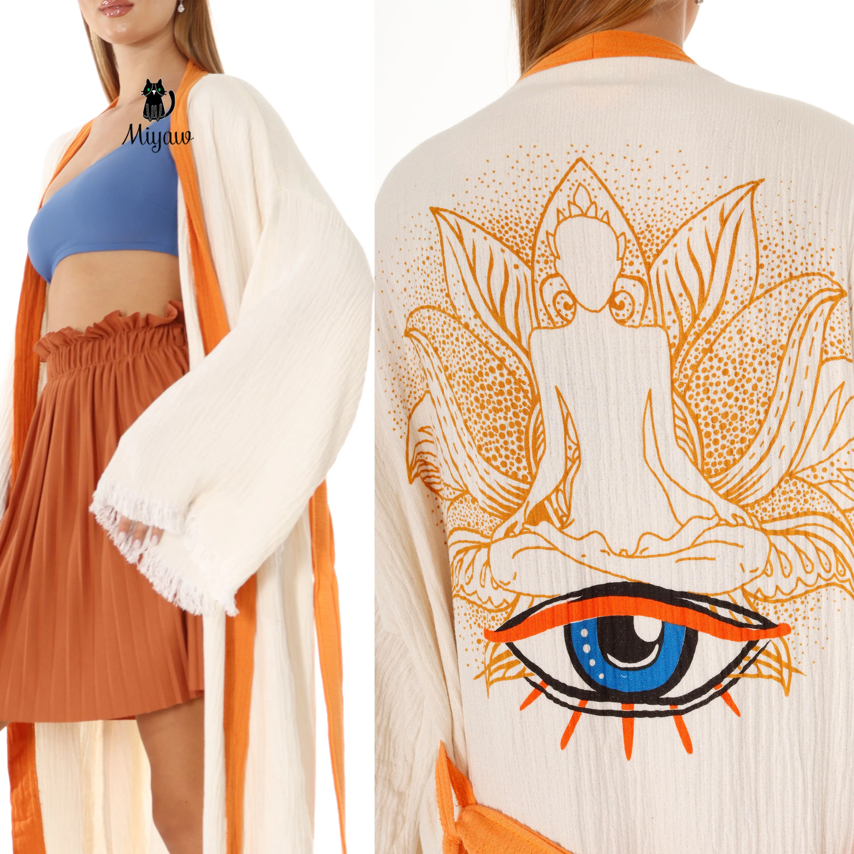 Protective Eye Kimono Robe - Organic Cotton Bathrobe for Boutique Retailers in the US sold by Miyaw Fashion