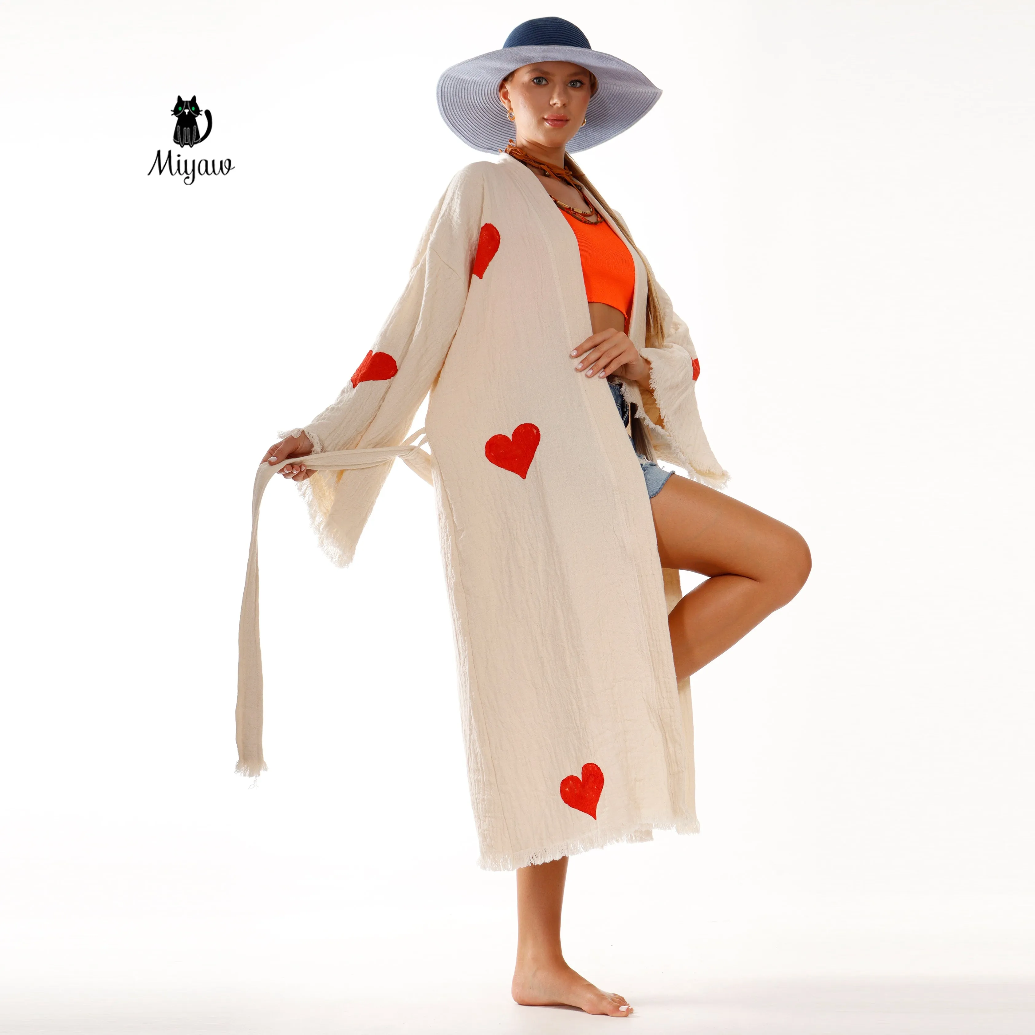 Wholesale Personalized Organic Cotton Kimono Robe - Romantic Valentine's Day Gift for Boutiques sold by Miyaw Fashion product image thumbnail 4