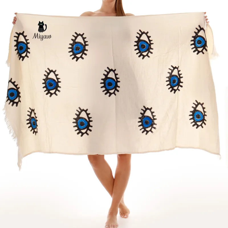 Organic Cotton Beach Towel with Fringe - Large, Eco-Friendly sold by Miyaw Fashion