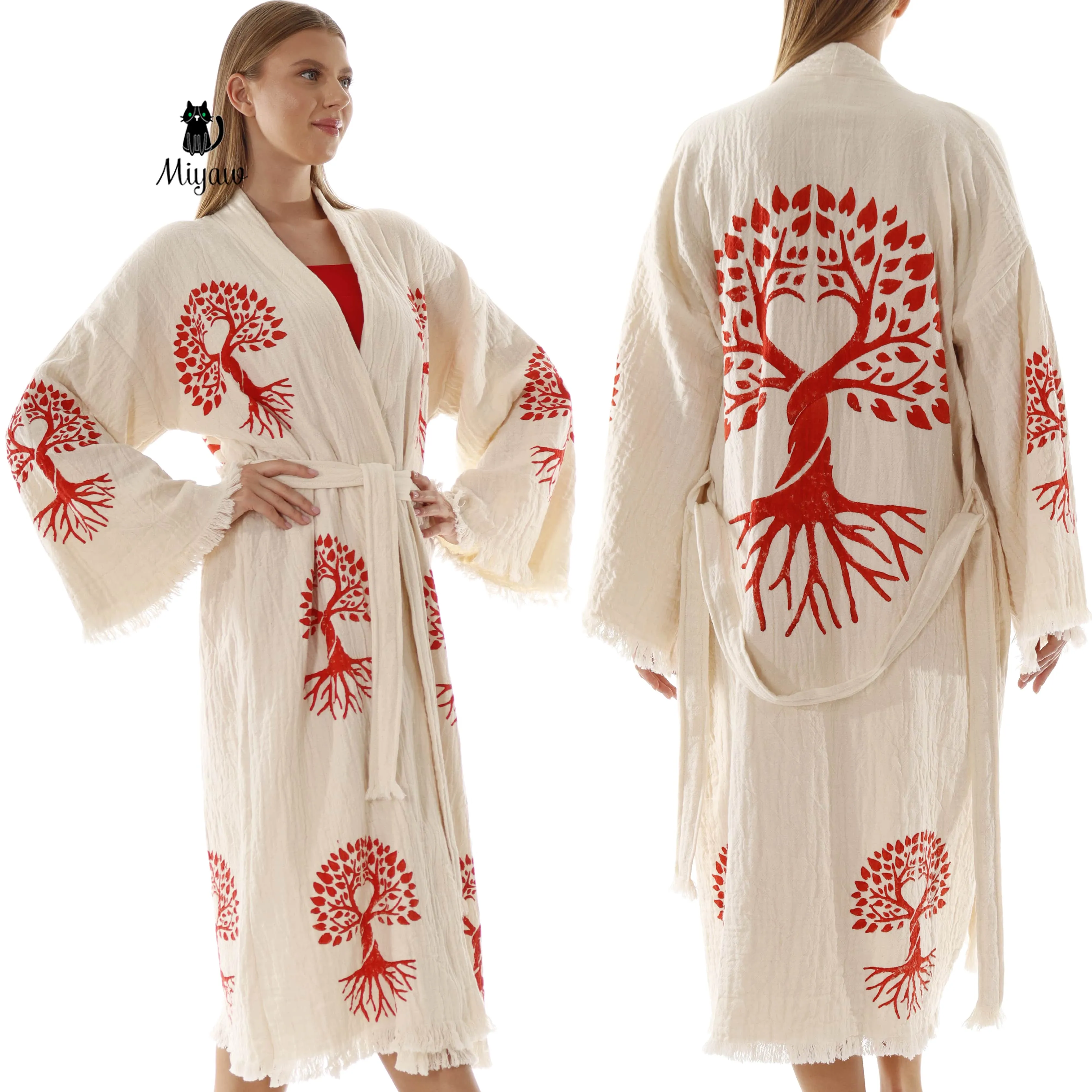 Organic Cotton Boho Kimono Robe for boutiques sold by Miyaw Fashion
