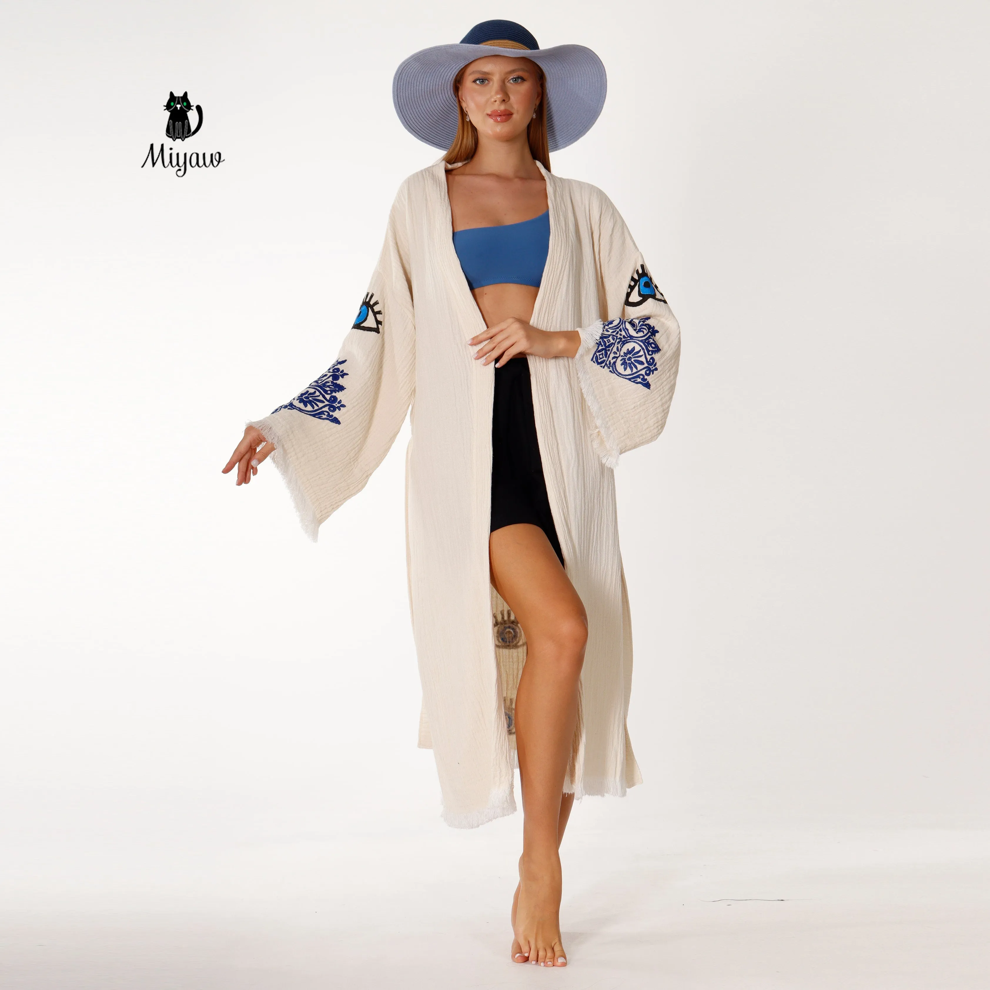 Wholesale Protective Eye Boho Kimono Robe - Organic Cotton, Eco-Friendly sold by Miyaw Fashion product image thumbnail 4