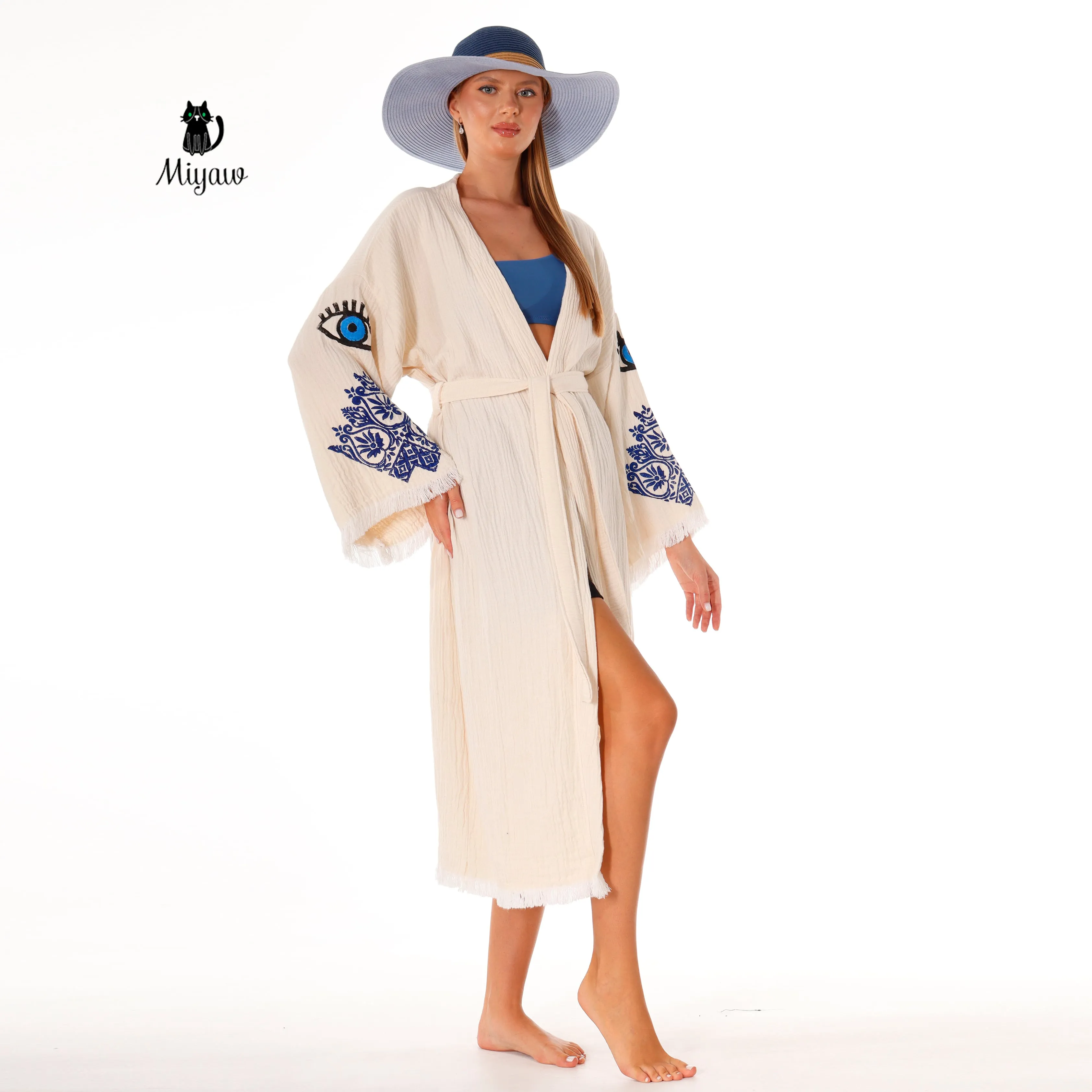 Wholesale Protective Eye Boho Kimono Robe - Organic Cotton, Eco-Friendly sold by Miyaw Fashion product image thumbnail 5