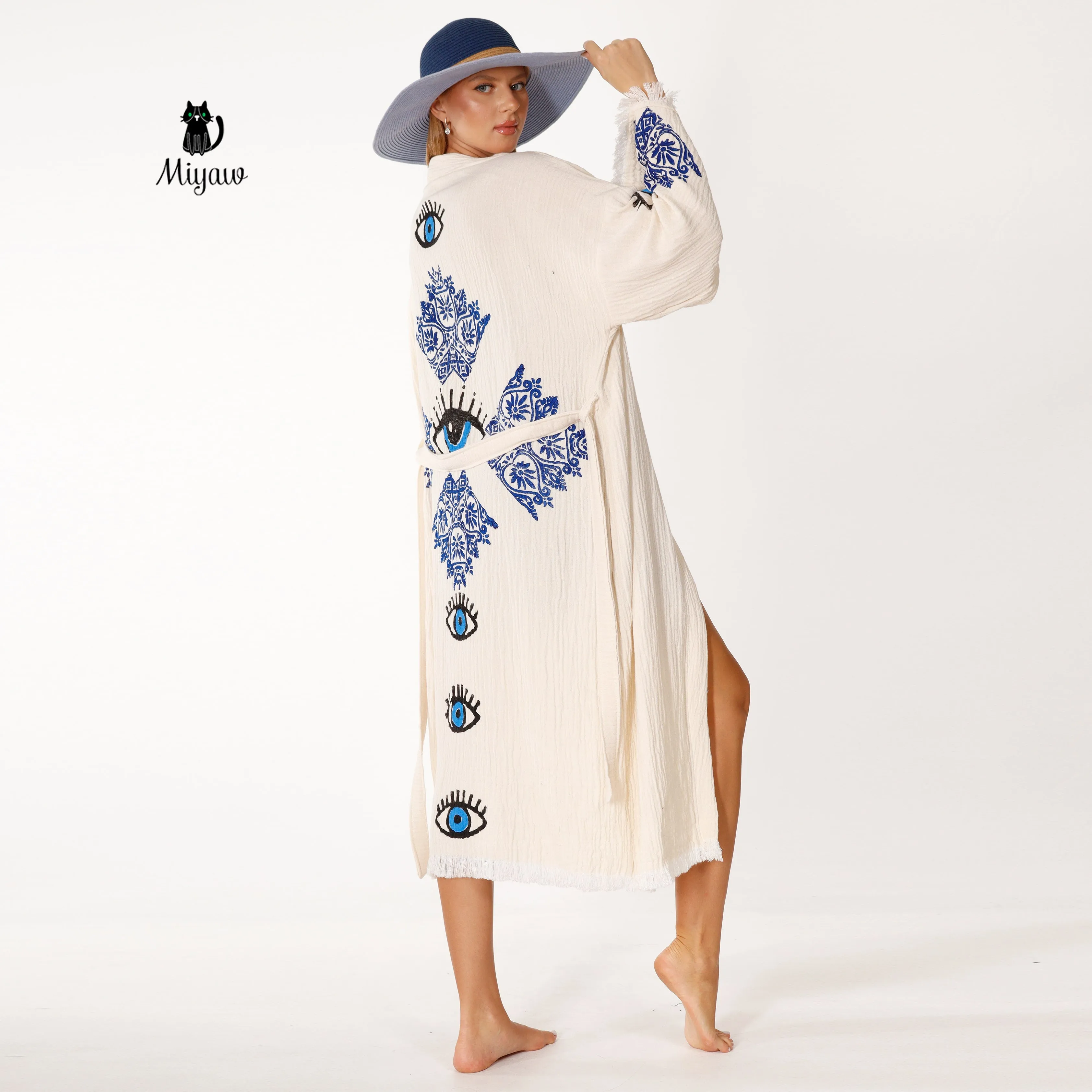 Wholesale Protective Eye Boho Kimono Robe - Organic Cotton, Eco-Friendly sold by Miyaw Fashion product image thumbnail 2