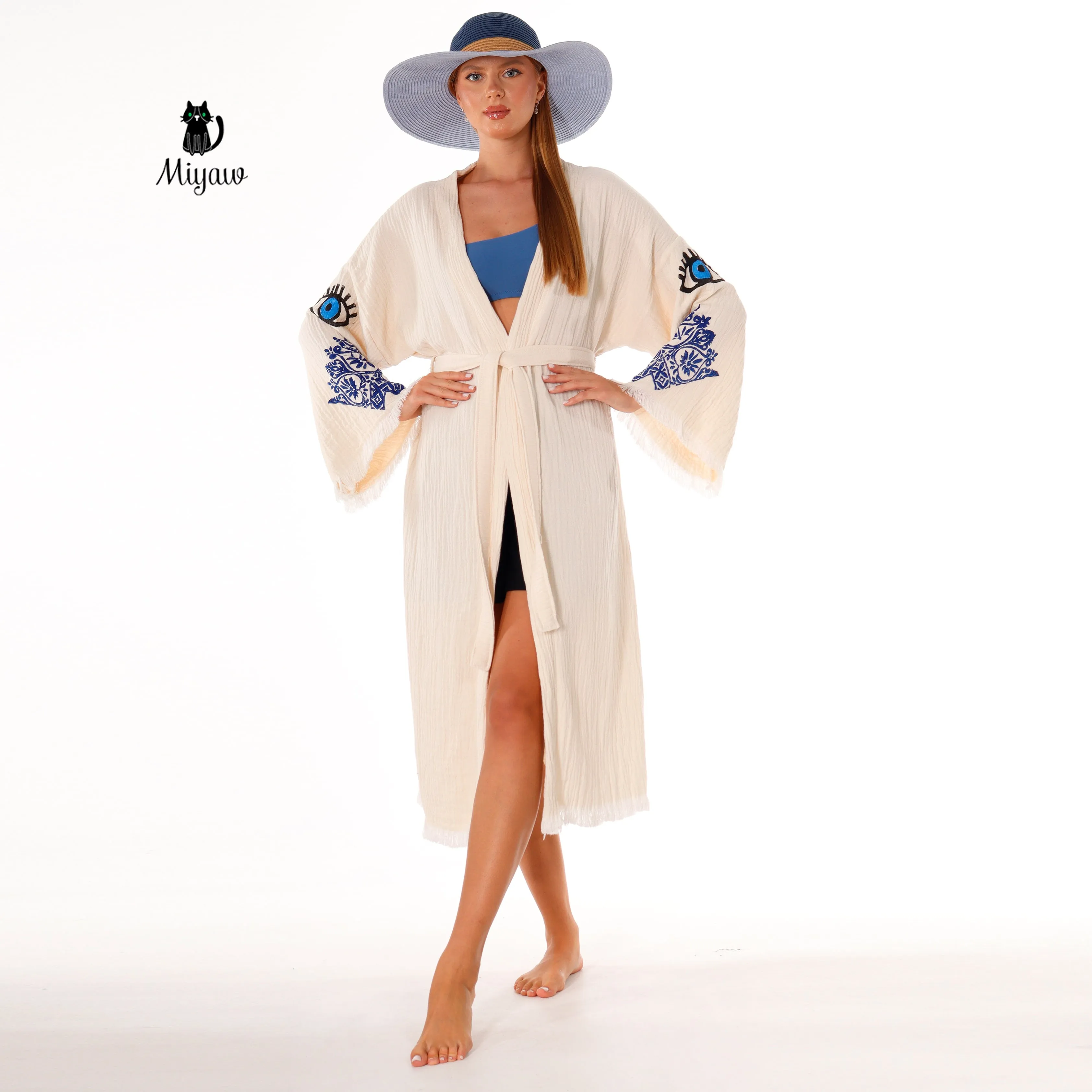 Wholesale Protective Eye Boho Kimono Robe - Organic Cotton, Eco-Friendly sold by Miyaw Fashion product image thumbnail 3