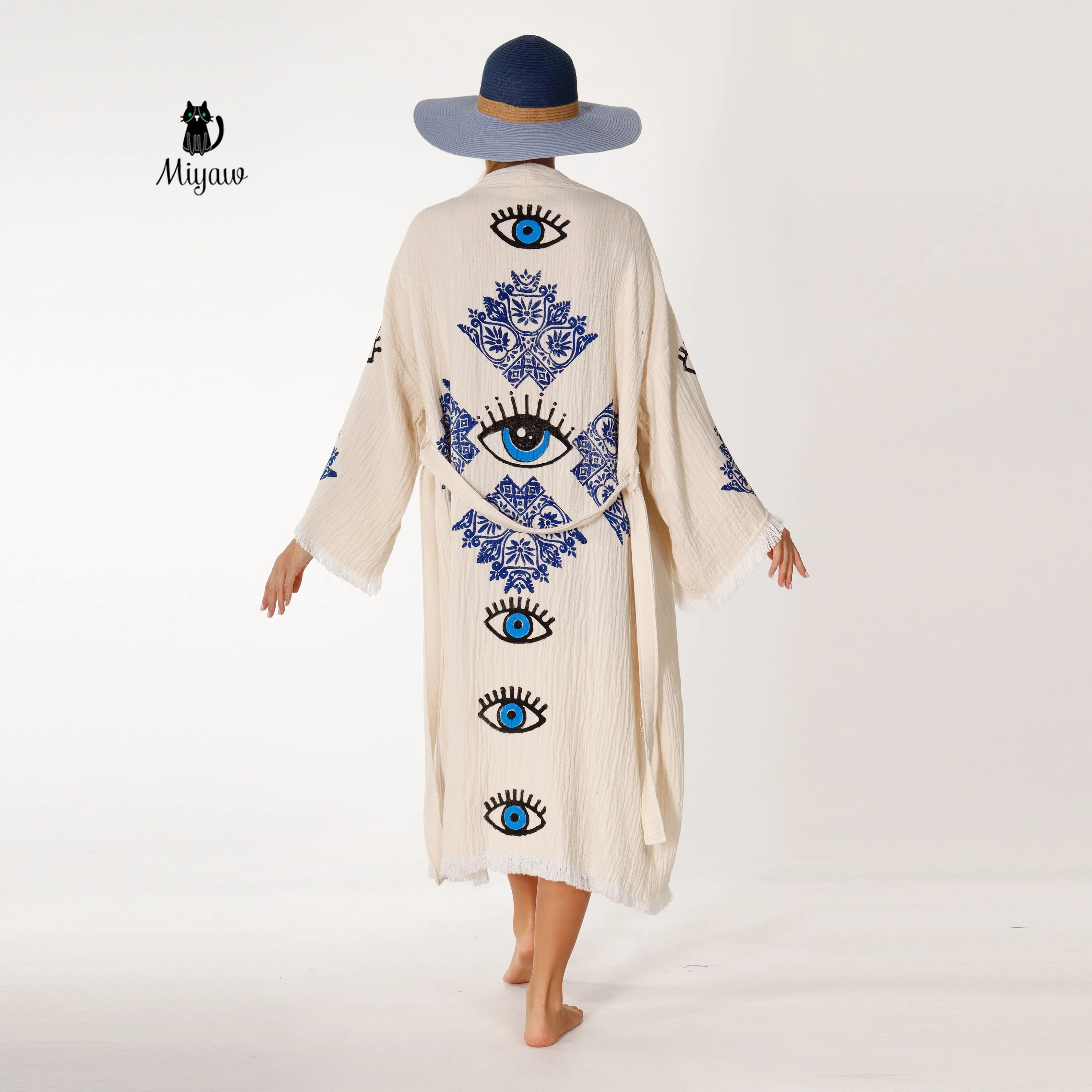 Wholesale Protective Eye Boho Kimono Robe - Organic Cotton, Eco-Friendly sold by Miyaw Fashion