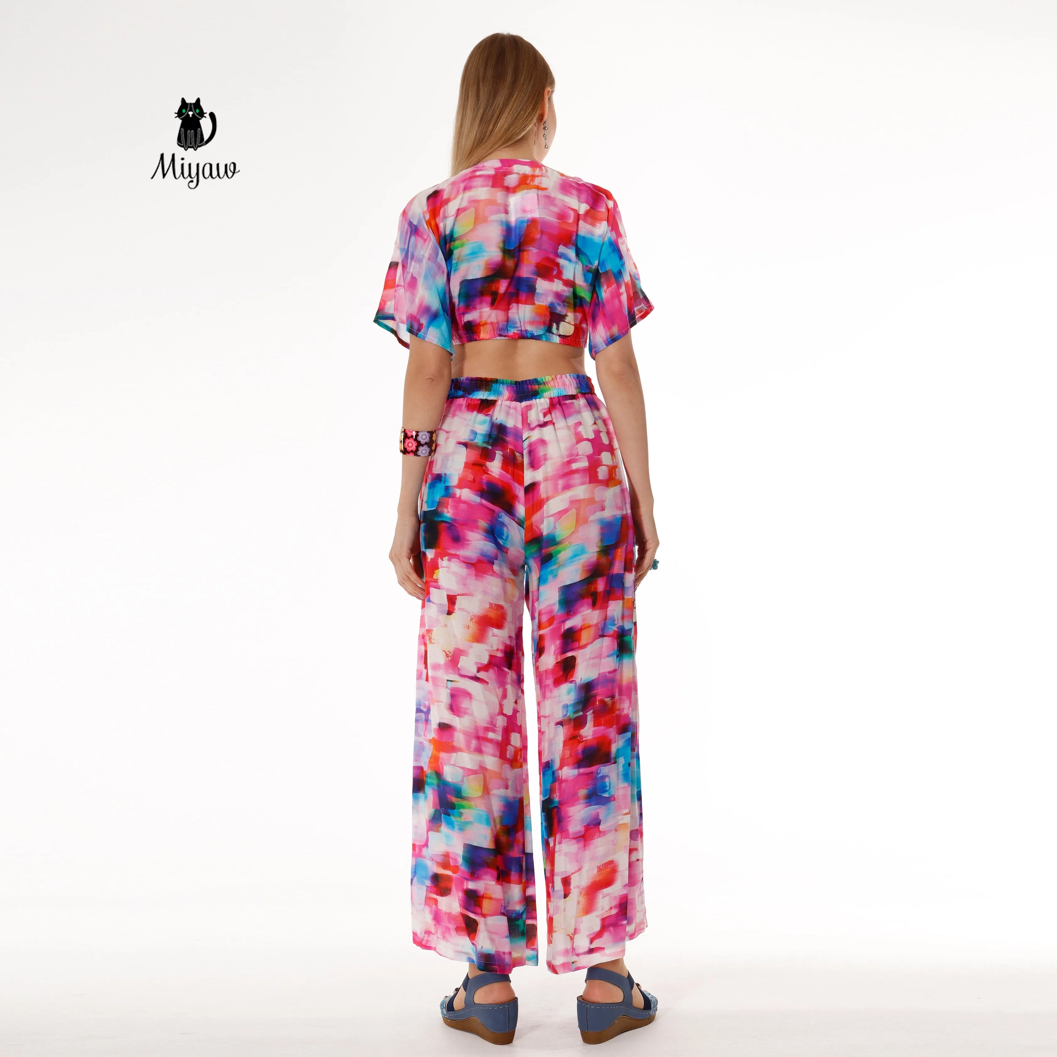 Pink Resort Style Set - Boho Crop Top and Wide Leg Pants sold by Miyaw Fashion product image thumbnail 5