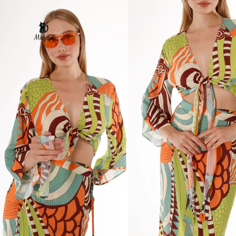 Boho Chic Multi-color Crop Top and Skirt Set - Resort Wear sold by Miyaw Fashion