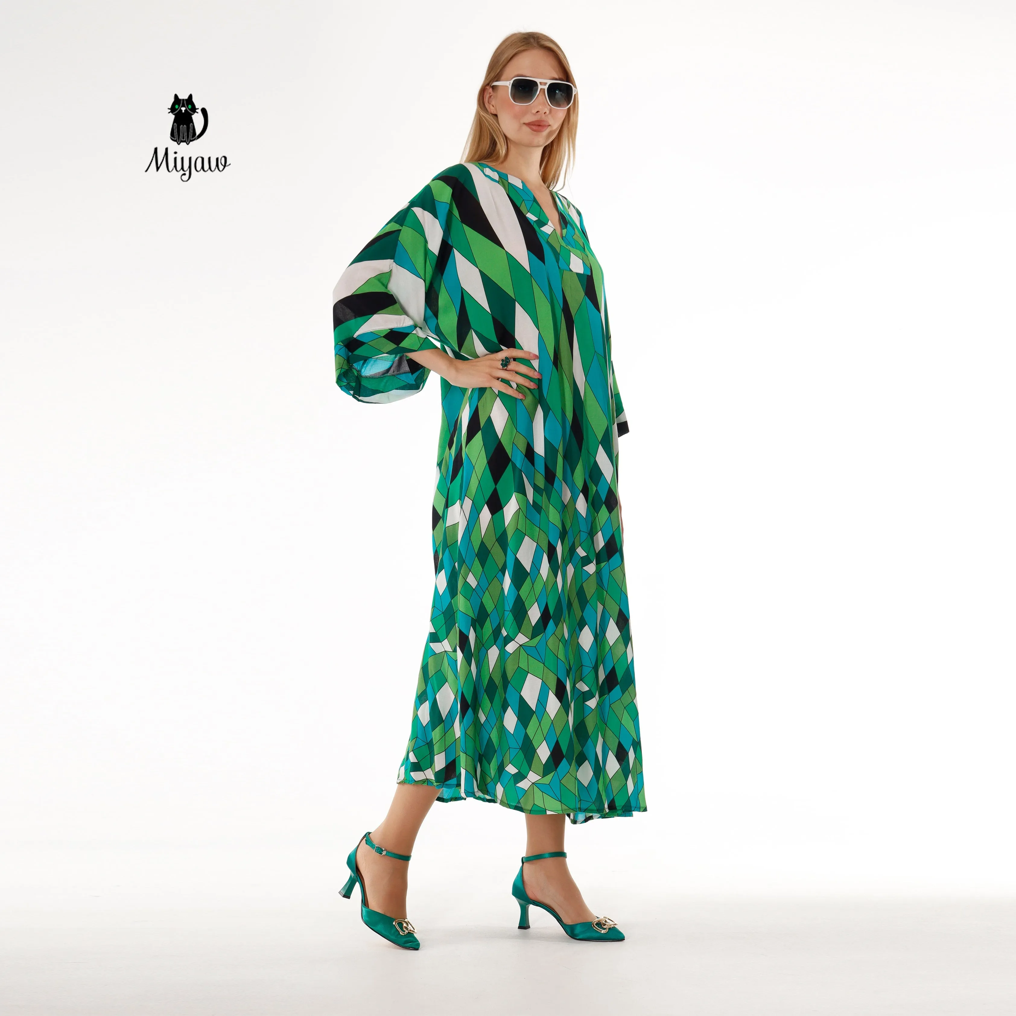 Elegant Green V-Neck Maxi Dress for Modest Women sold by Miyaw Fashion product image thumbnail 5