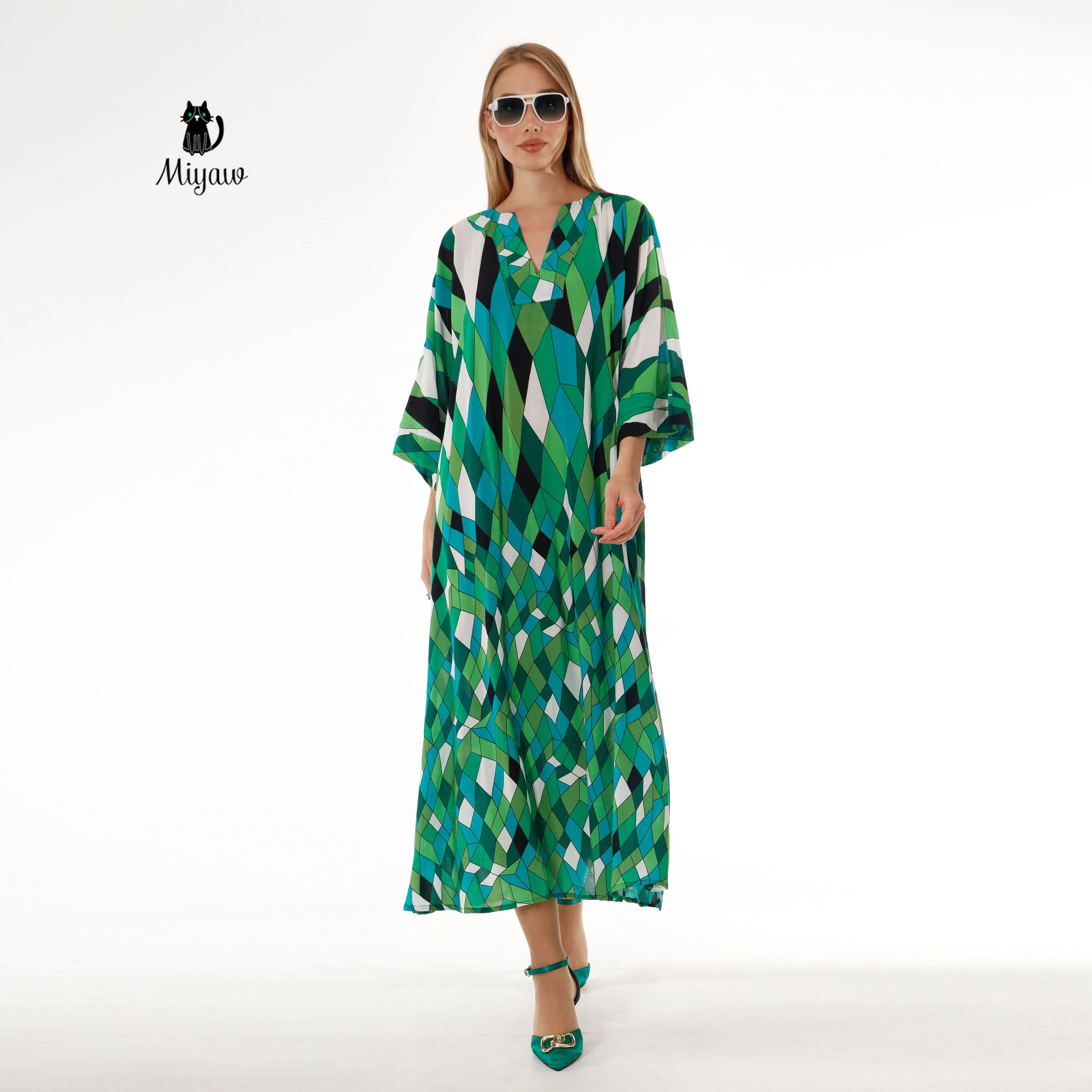Elegant Green V-Neck Maxi Dress for Modest Women sold by Miyaw Fashion product image thumbnail 2