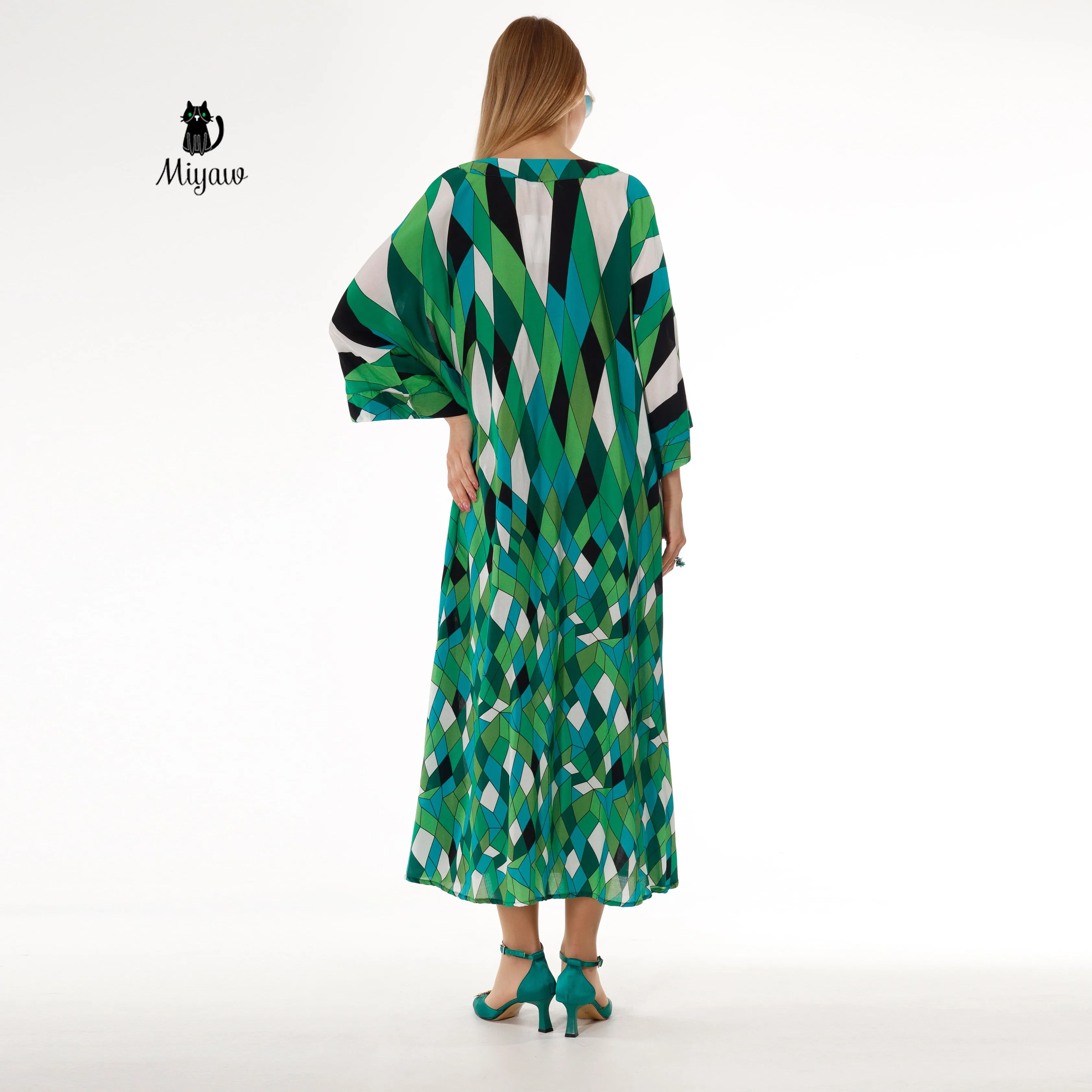 Elegant Green V-Neck Maxi Dress for Modest Women sold by Miyaw Fashion product image thumbnail 4