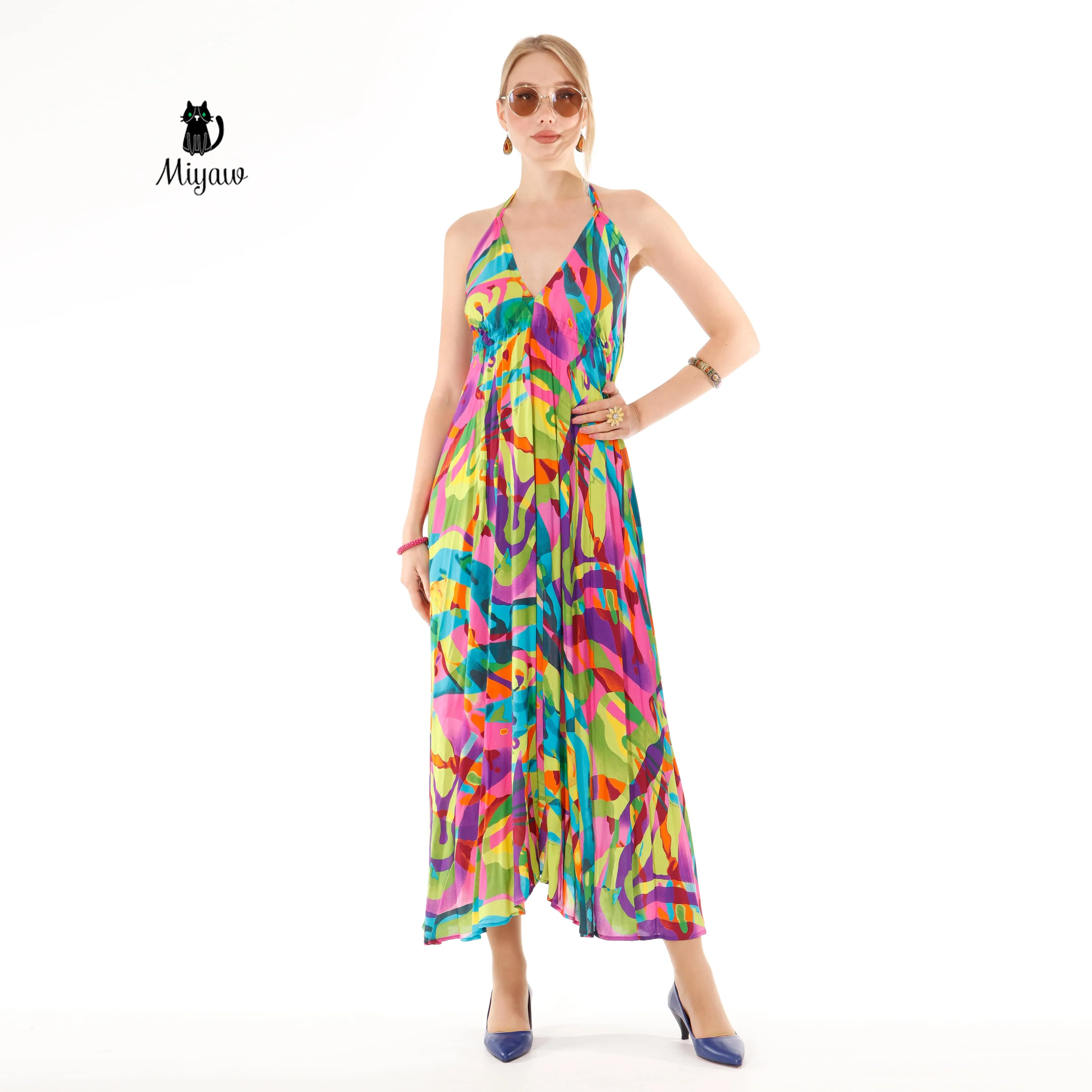 Colorful Sleeveless Maxi Dress with Open Back Detail - Summer Dress sold by Miyaw Fashion product image thumbnail 4