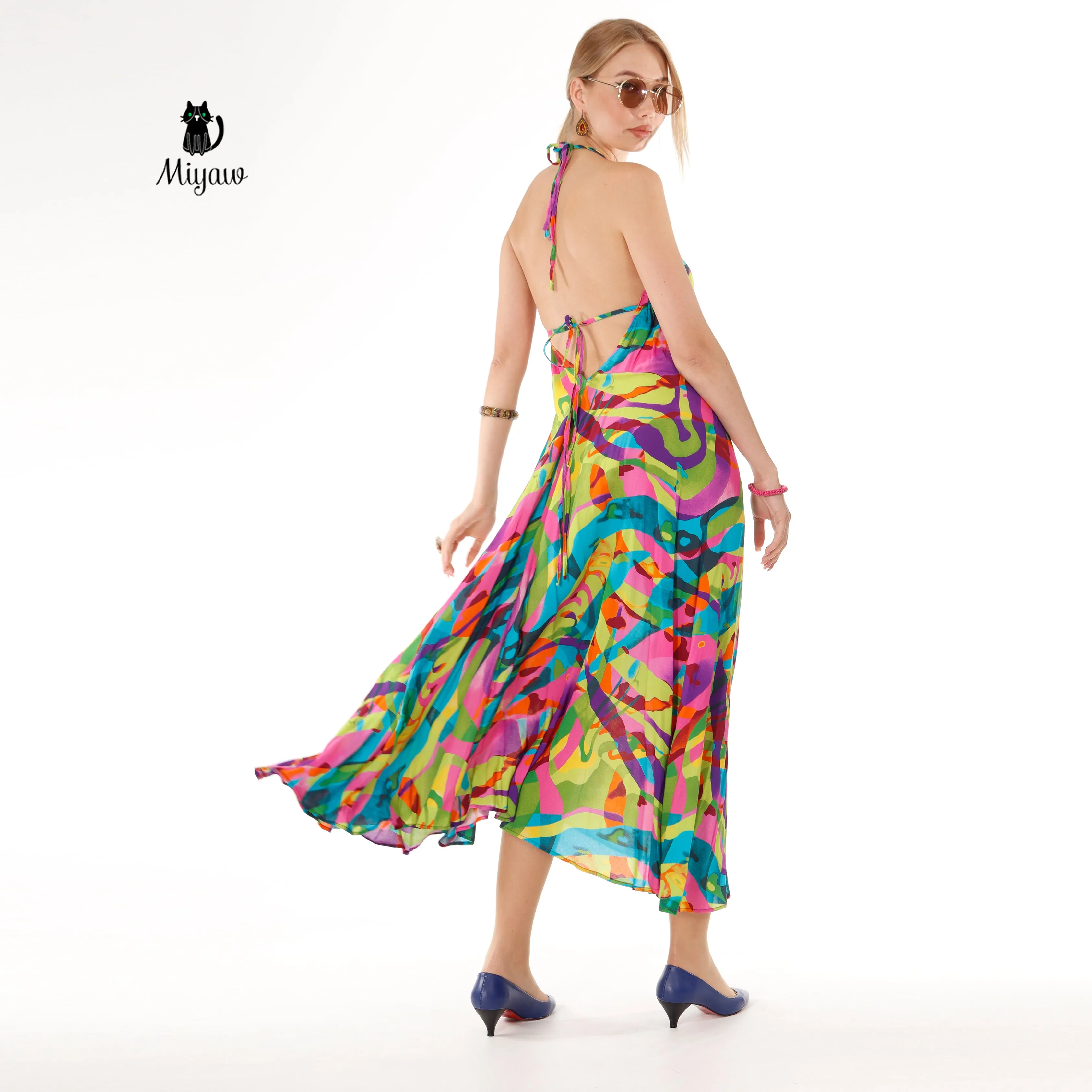 Colorful Sleeveless Maxi Dress with Open Back Detail - Summer Dress sold by Miyaw Fashion product image thumbnail 2