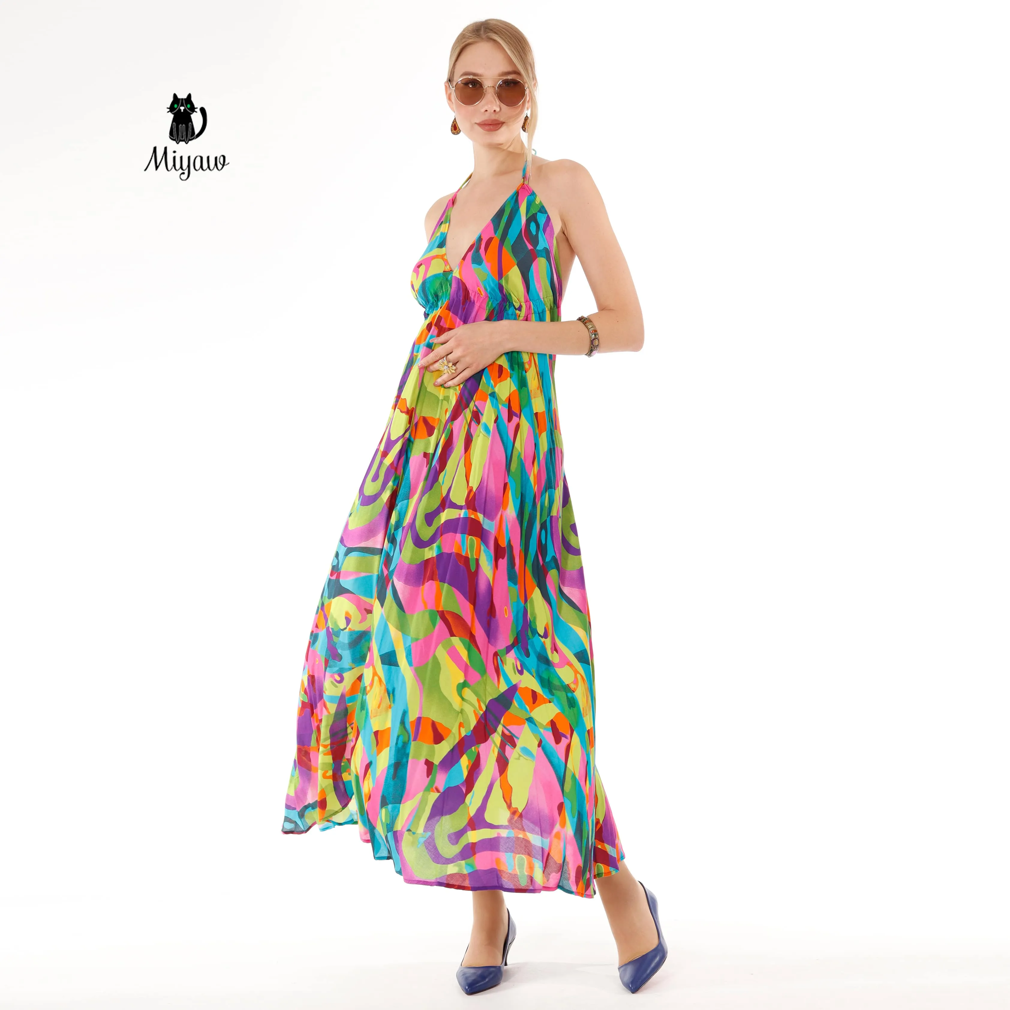 Colorful Sleeveless Maxi Dress with Open Back Detail - Summer Dress sold by Miyaw Fashion product image thumbnail 5