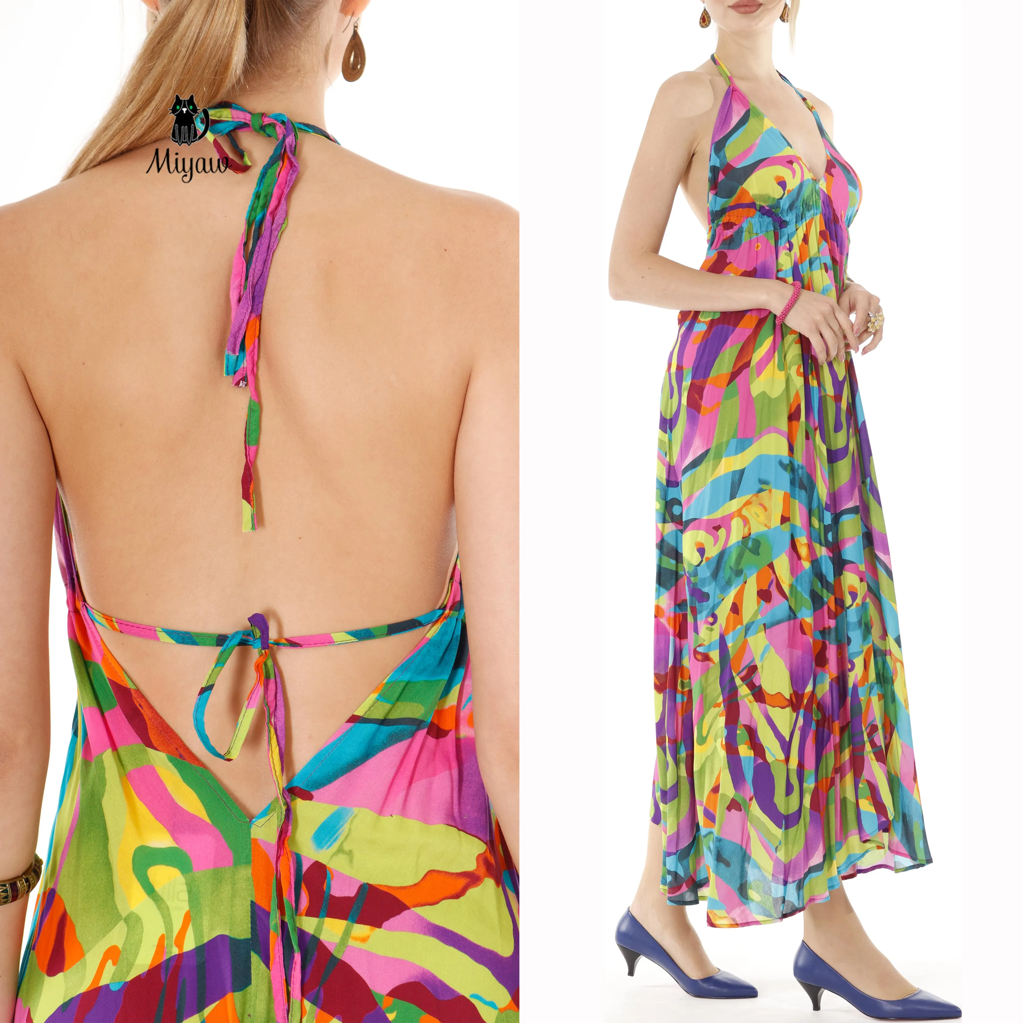 Colorful Sleeveless Maxi Dress with Open Back Detail - Summer Dress sold by Miyaw Fashion product image thumbnail 3